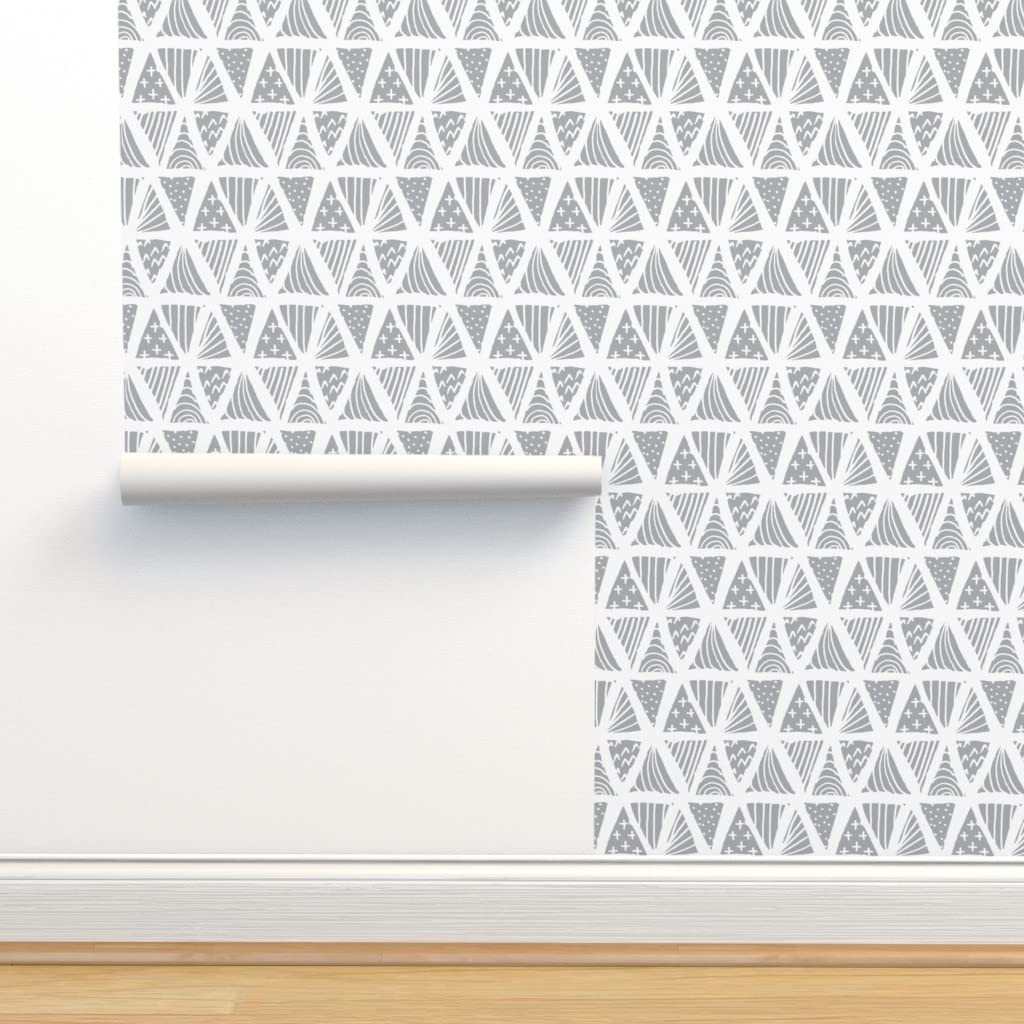 Peel & Stick Removable Wallpaper 12ft x 2ft - Neutral Gray Triangle Boho Design for Nursery, Kids Room & Home Decor | Easy DIY Application & Customizable