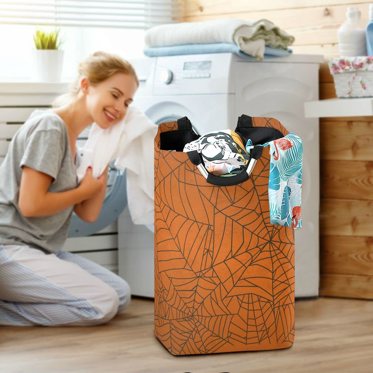 DOMIKING Halloween Spider Web Collapsible Laundry Basket - Storage Organizer for Kids Room, Dorm, Toy & Clothes - Perfect for Halloween Decor & Dirty Laundry Organization