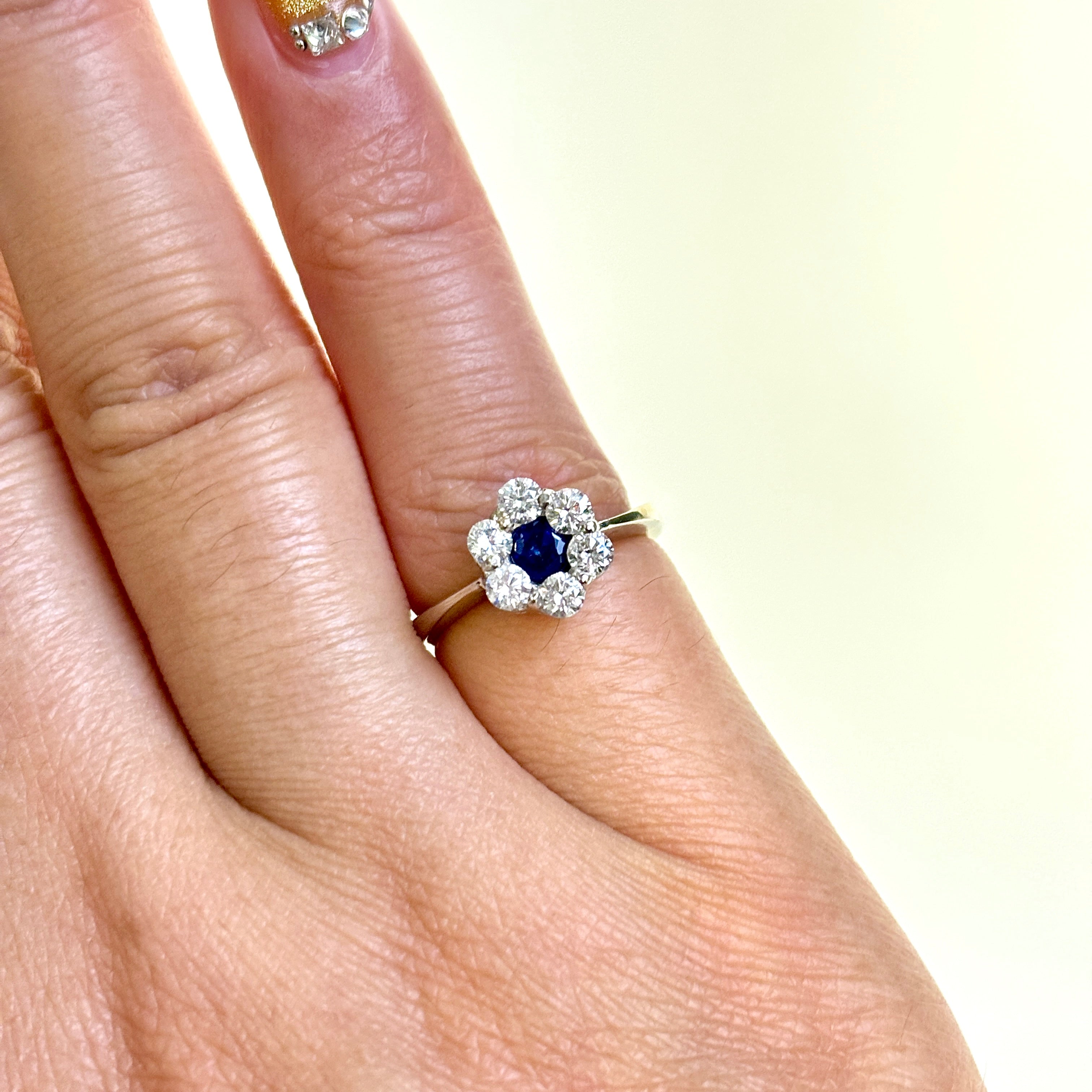18K White Gold Blue Sapphire & Diamond Ring - 0.23ct Sapphire & 0.39ctw Diamonds - Size 3.25 - Elegant Engagement, Wedding, Anniversary Gift for Her