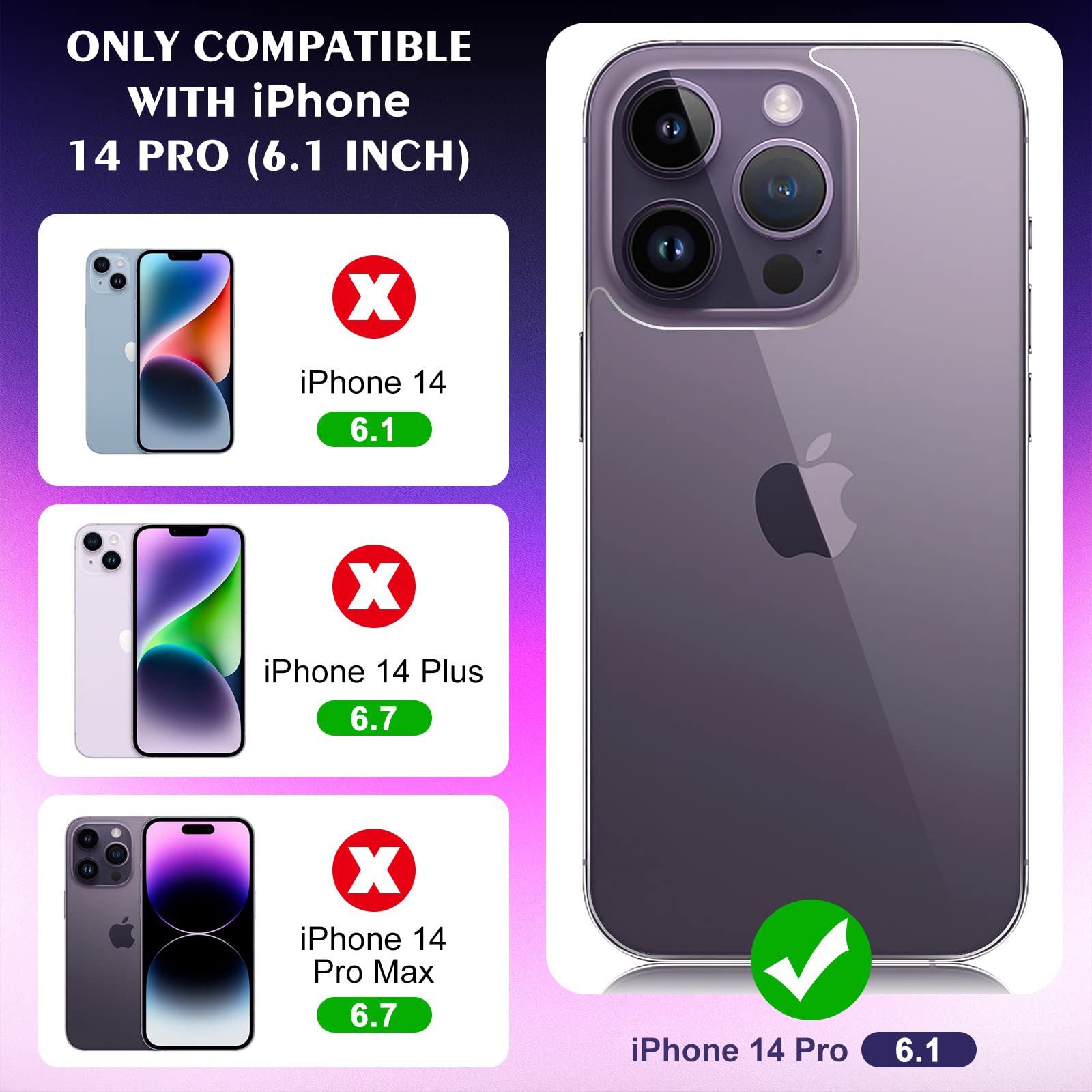 Beeyoka [3 Pack] iPhone 14 Pro Screen Protector Set - Front & Back Tempered Glass + Camera Lens Protector | Anti-Fingerprint, Anti-Scratch, HD Clear | Perfect for Everyday Use, Travel & Outdoor Activities (6.1 inch)