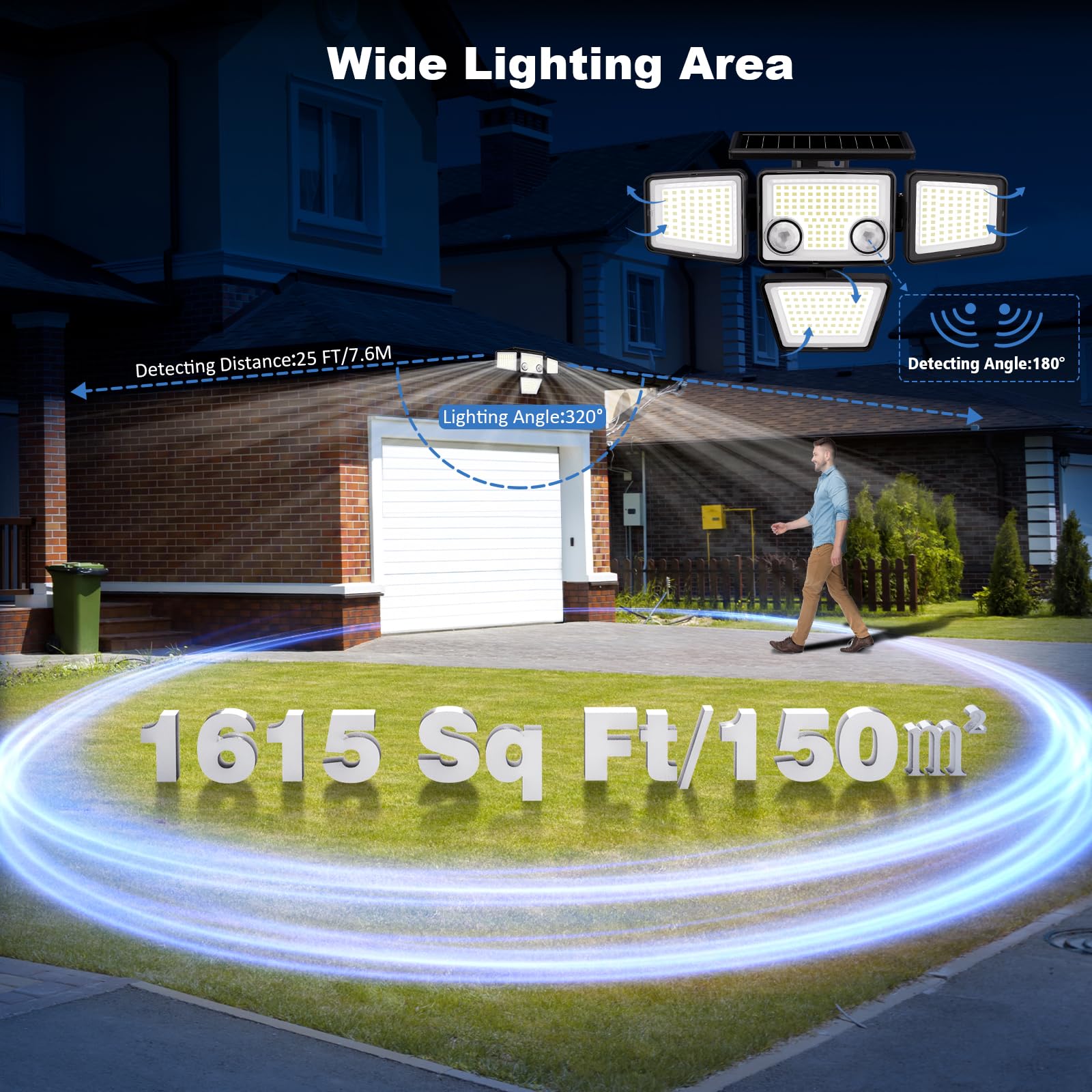K KASONIC 286 LED Solar Motion Sensor Lights Outdoor, 4-Head 6500K Wide Angle Security Flood Lights, IP65 Waterproof for Backyard, Patio, Garden, Garage & Wall - 2 Pack - Perfect for Pathway Lighting, Driveway Safety & Landscape Illumination