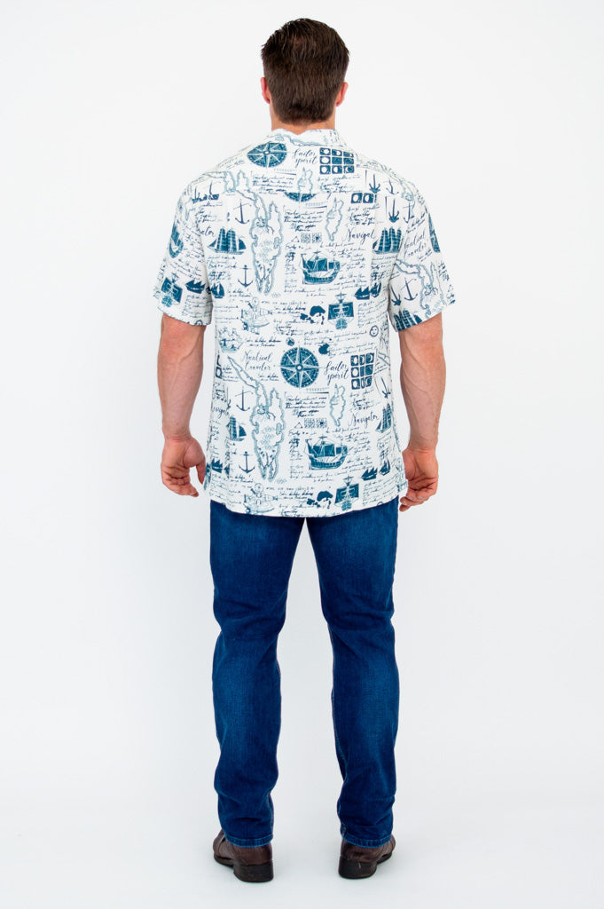 Dino Shirt for Men & Women | Nautical Themed Woven Bamboo Fabric | Perfect for Casual Wear, Beach Outings & Summer Fashion
