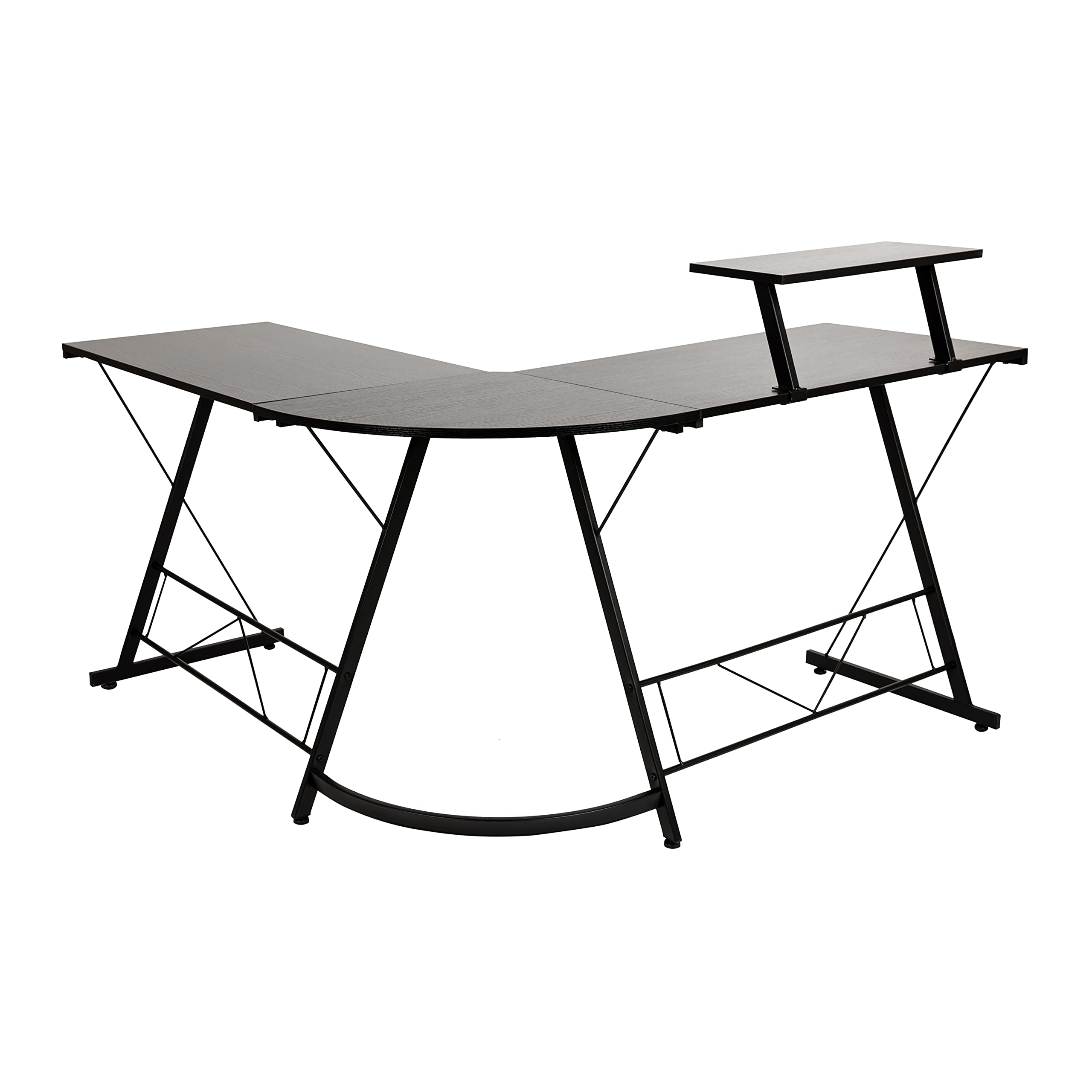 Flash Furniture Ginny Corner Desk - Black/Black Space Saving L-Shaped Gaming Desk with Monitor Shelf - 71.5