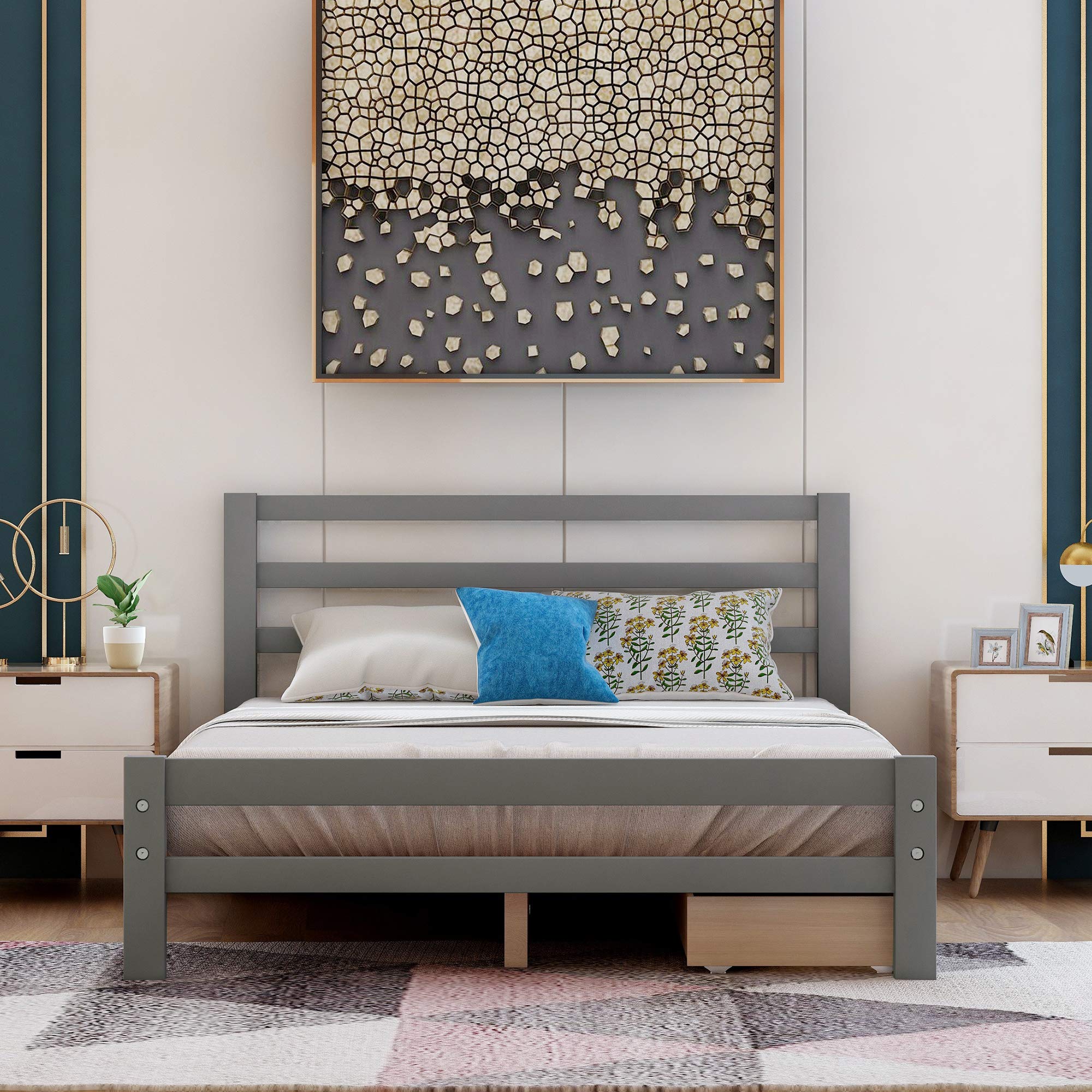Anwick Full Size Platform Bed Frame with 2 Storage Drawers & Headboard - Sturdy Wood Slat Support (500 lbs Capacity) - No Box Spring Required - Easy Assembly (Gray) - Perfect for Small Bedrooms & Guest Rooms