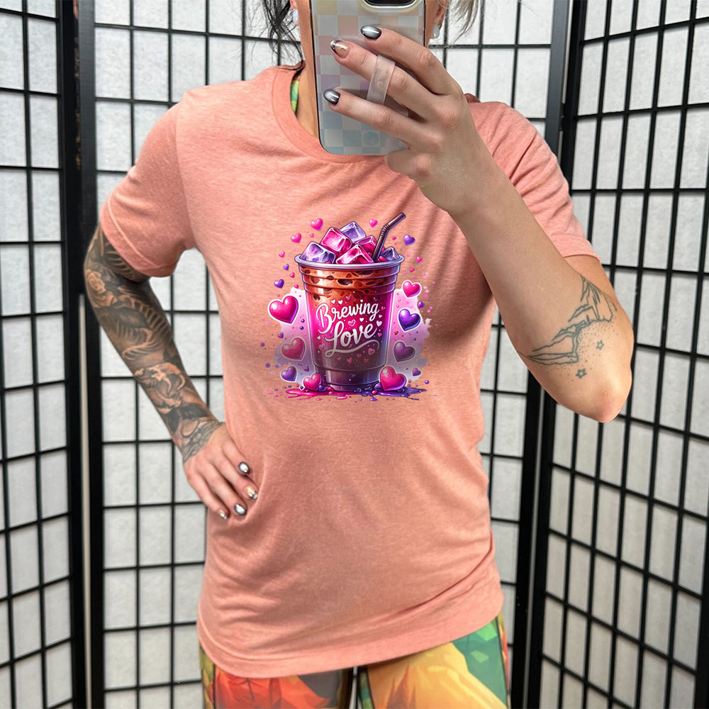 Brewing Love Unisex T-Shirt - Comfortable Cotton Tee for Coffee Lovers & Couples - Perfect for Date Nights & Casual Wear