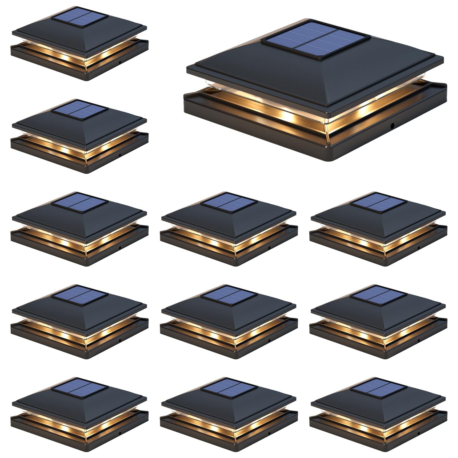 APONUO 12 Pack Solar Post Cap Lights - 2 Modes Waterproof Outdoor Lighting for 4x4, 5x5, 6x6 Wood & Vinyl Fence Posts - Perfect for Garden, Patio, Deck, and Pathway Decor & Safety Lighting at Night