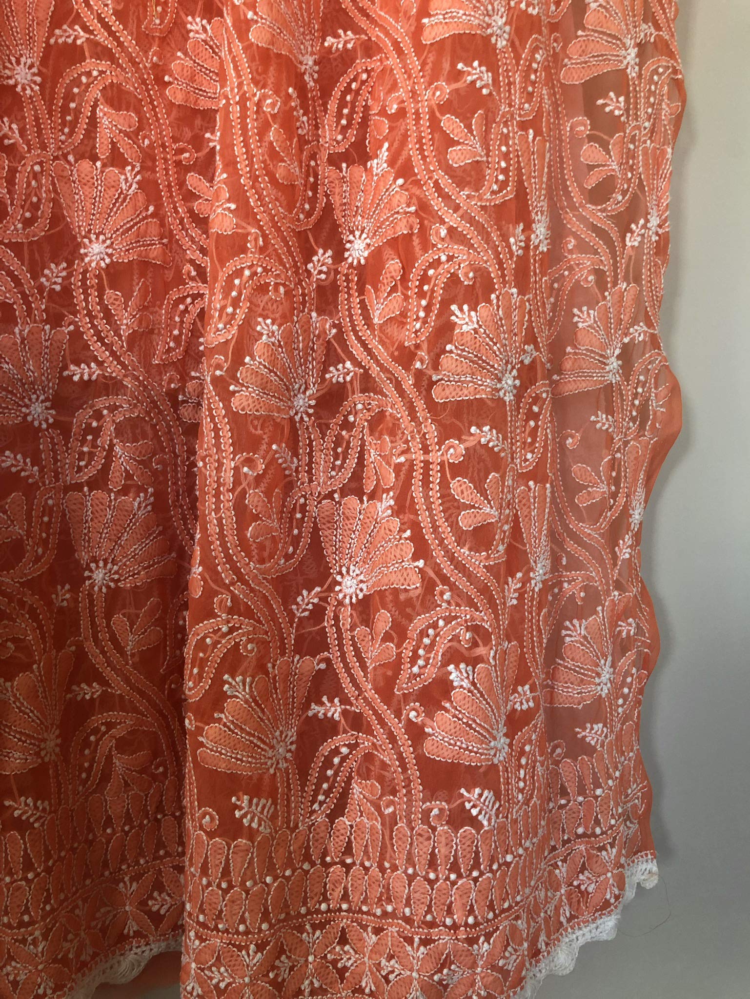 Hand Embroidered Orange Chikankari Dupatta - Authentic Lucknowi Craftsmanship | Perfect for Weddings, Festivals & Ethnic Fashion