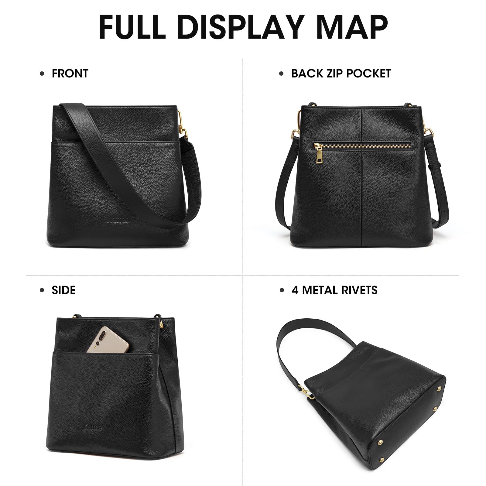 Kattee Genuine Leather Handbags for Women - Soft Shoulder Tote, Crossbody & Bucket Purse with 2 Adjustable Straps | Perfect for Work, Travel & Everyday Use