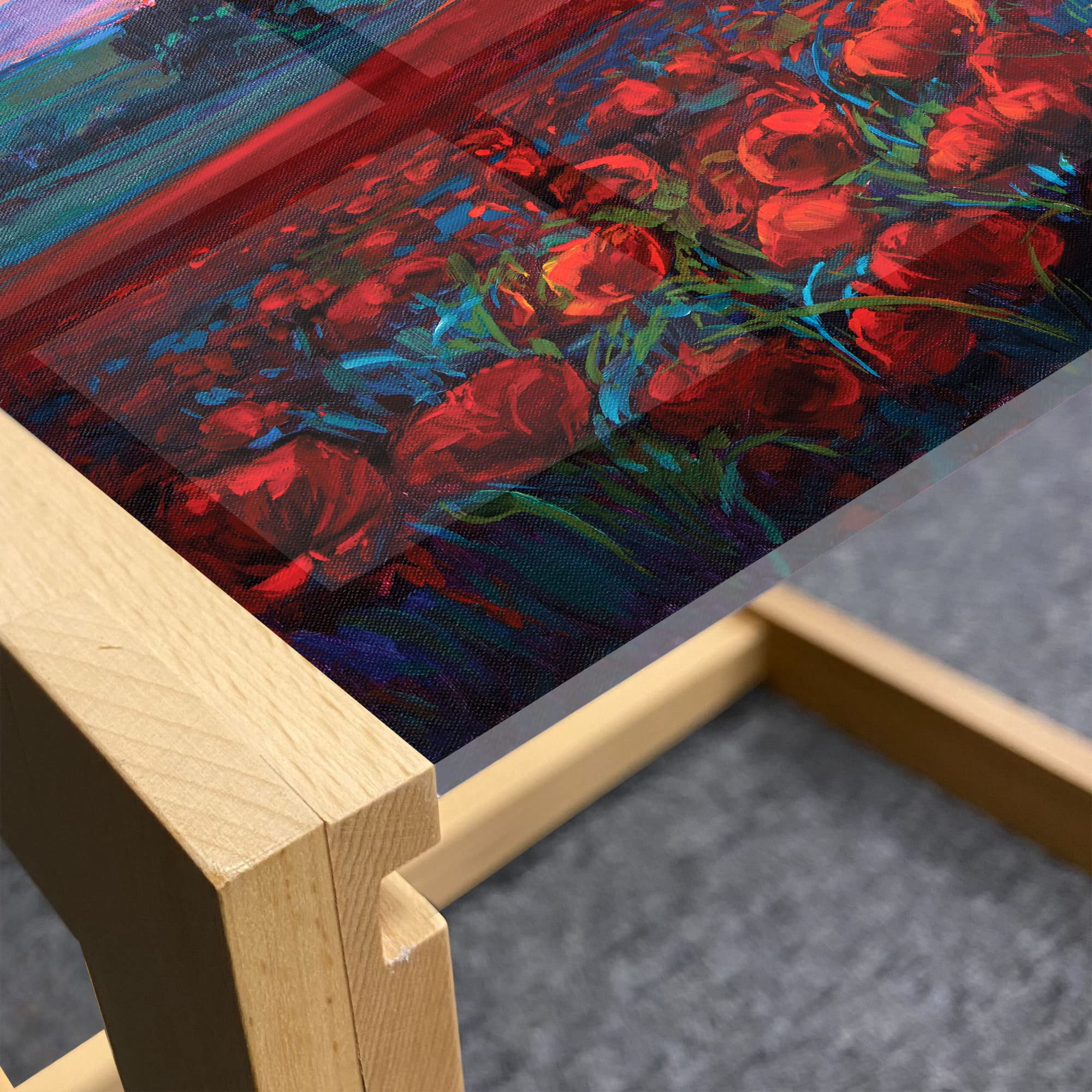 Ambesonne Country Coffee Table - Sunset Poppy Garden Acrylic Glass for Office & Dorm Decor