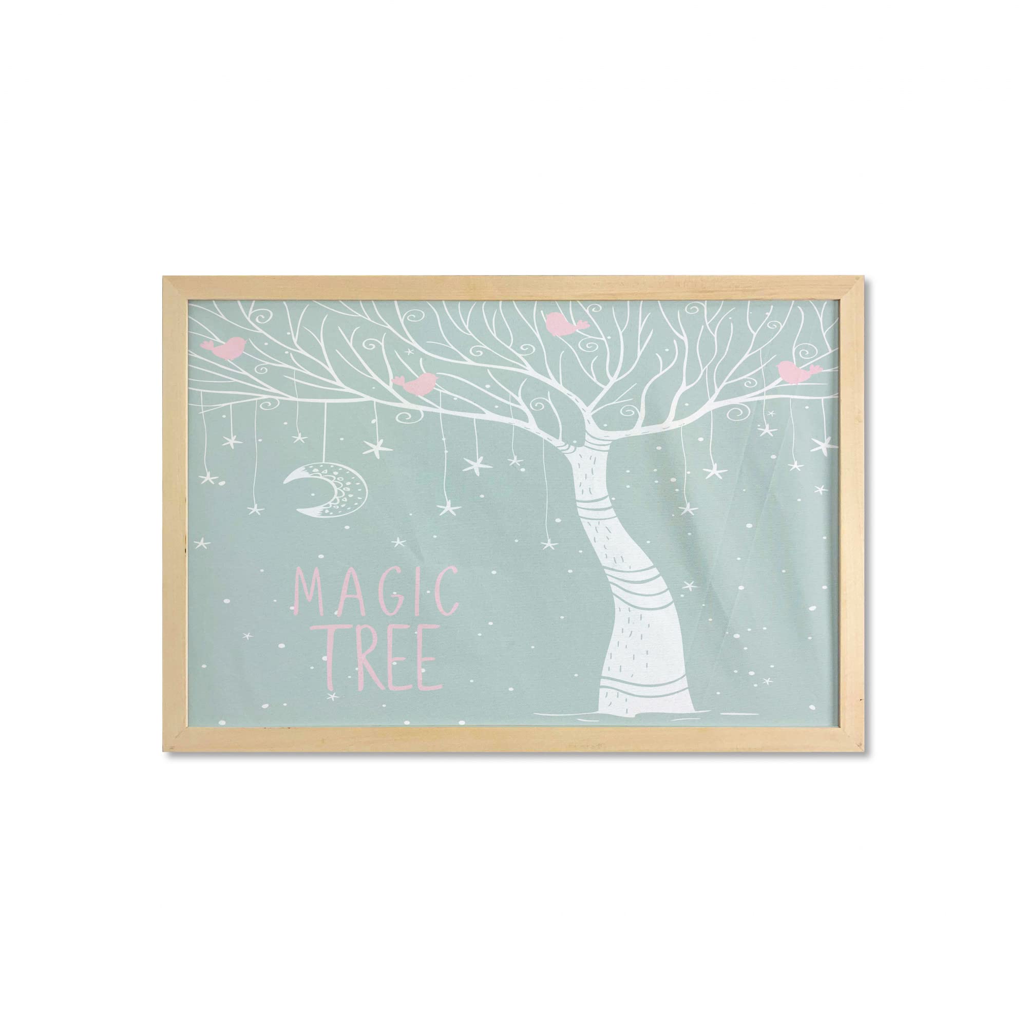 Ambesonne Magic Wall Art with Frame - Starry Moon & Plant Illustration, Printed Fabric Poster 35