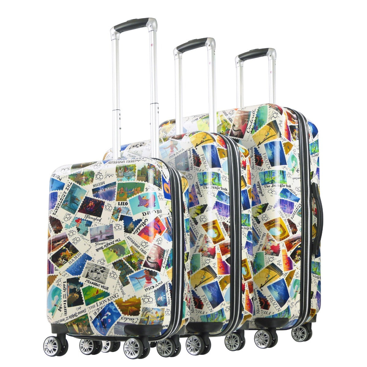 Disney 3-Piece Hard Shell Spinner Luggage Set with Character Stamps - Perfect for Family Travel, Vacation & Airplane Carry-On