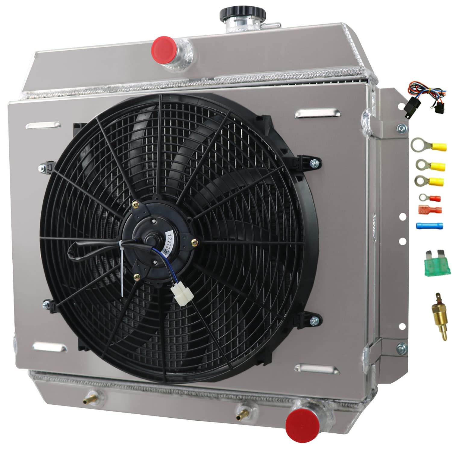 1949-1954 Chevy Bel Air & Fleetline Aluminum Radiator - 4 Row Core with Fan Shroud & Relay | High-Performance Cooling for Classic Car Restoration & Hot Rod Builds