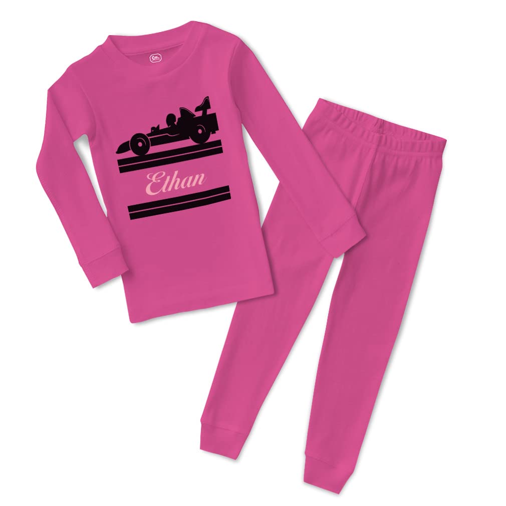 Personalized Cotton Toddler Pajamas for Boys & Girls - Custom Name Race Car Print, Snug Fit Sleepwear for Kids - Perfect for Bedtime, Lounging & Holiday Gifts
