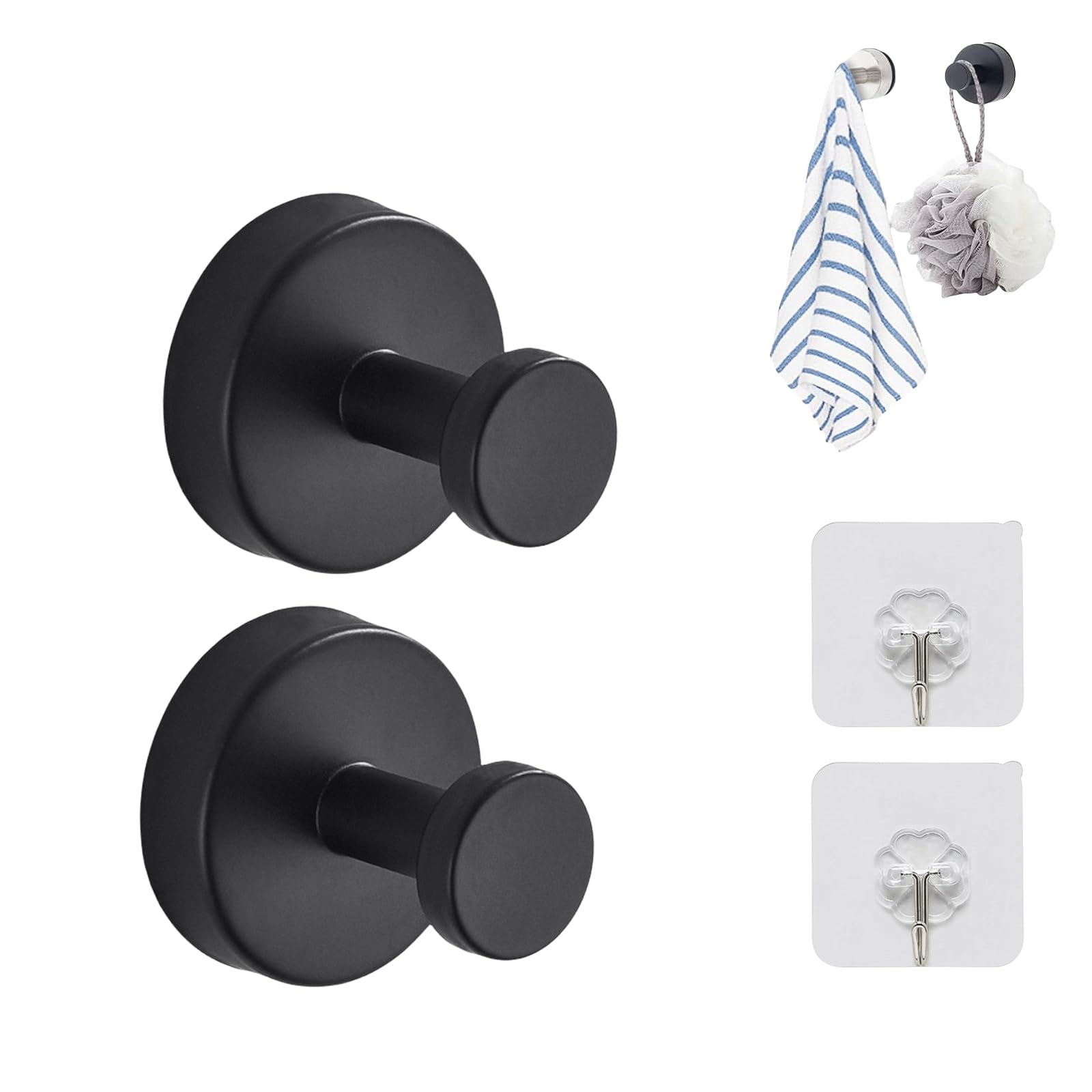 Luxehold No-Drill Suction Cup Hooks - Heavy Duty Waterproof Wall Hooks for Bathroom, Kitchen, Bedroom - Perfect for Hanging Towels, Robes, Plants & Decor (2 Pack, Black)