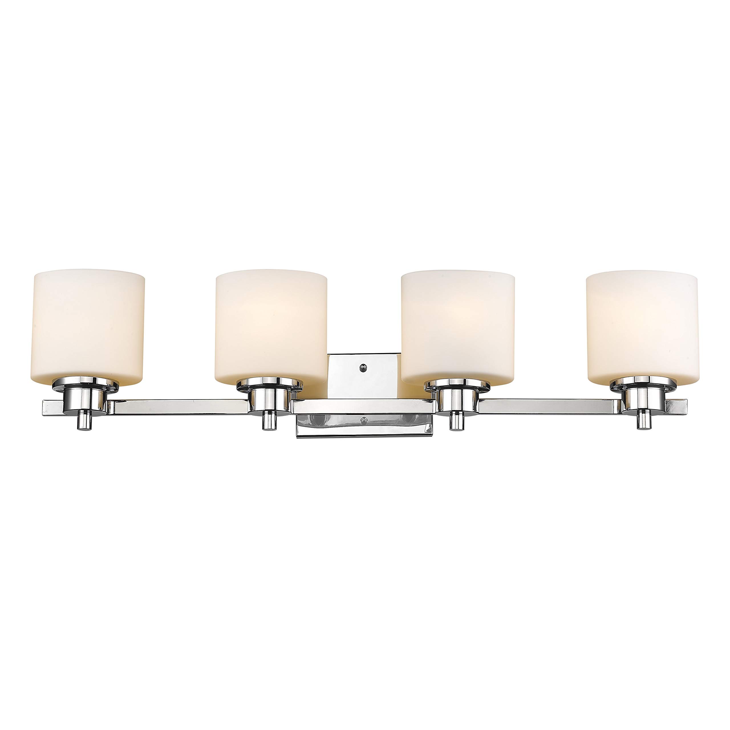 Contemporary 4-Light Chrome Bathroom Vanity Light Fixture with White Alabaster Glass Shades - 33 Inch Wide - Perfect for Modern Bathroom, Powder Room or Dressing Room Lighting