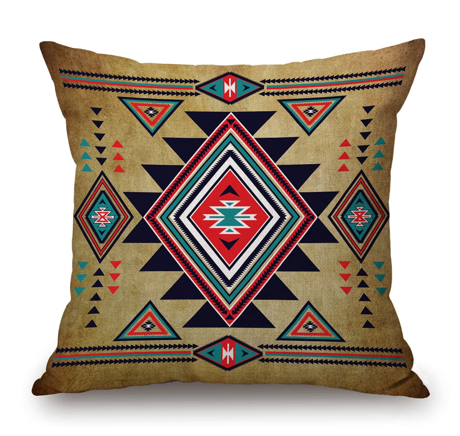 Southwestern Throw Pillow Cover 18x18 Inch - Western Tribal Pattern Linen Cushion Cover for Sofa, Couch & Bed - Boho Home Decor for Living Room, Bedroom & Dorm