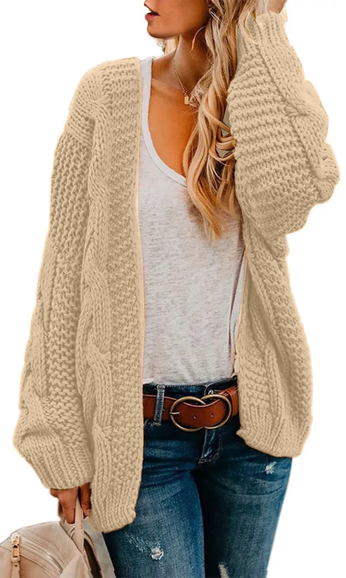 Stylish Women's Open Front Long Sleeve Chunky Knit Cardigan Sweater - Loose Fit Cozy Outerwear Coat for Fall & Winter - Perfect for Office, Date Night and Casual Outings