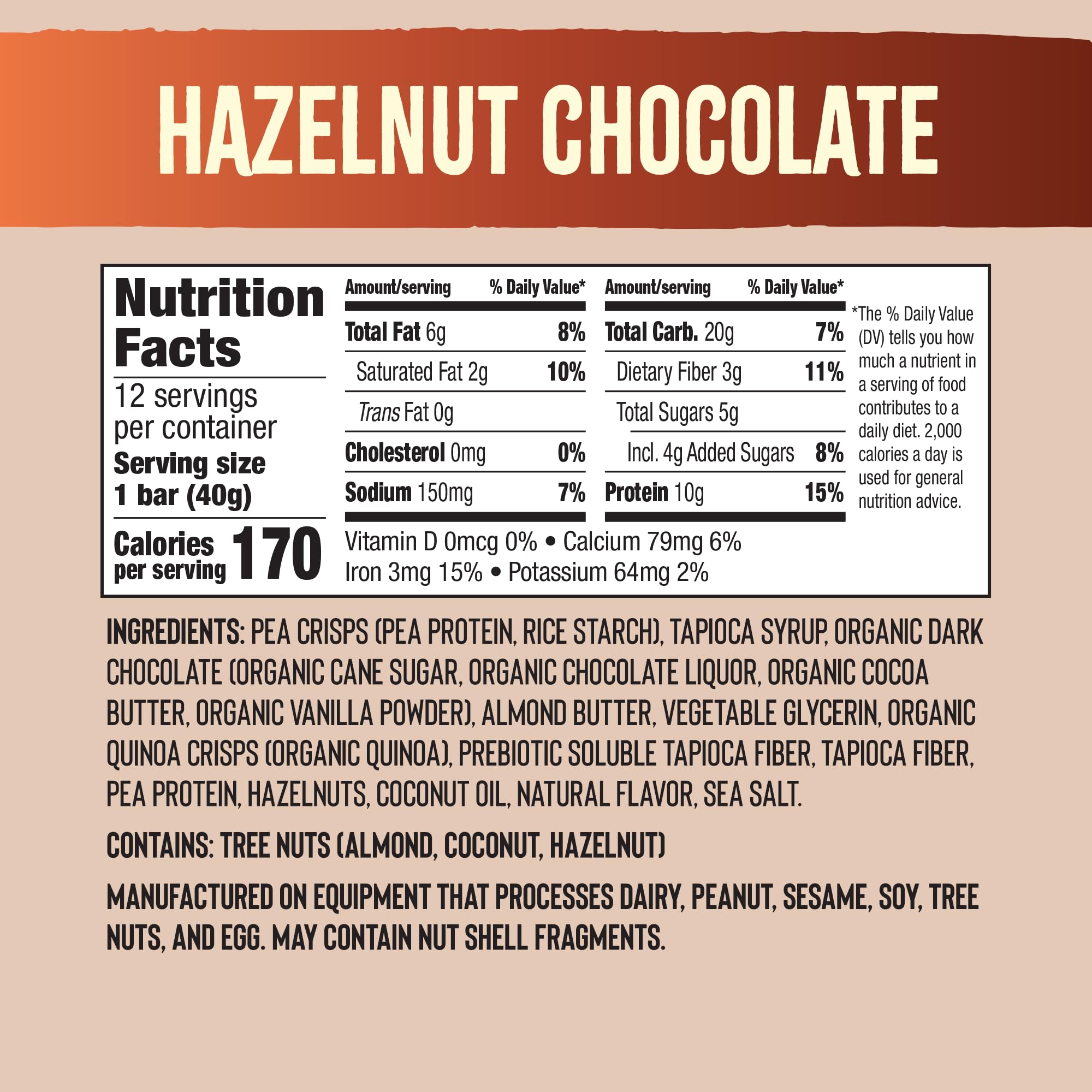 Vegan Protein Bars with Pea Protein Crisps, Organic Dark Chocolate & Hazelnuts - Gluten Free, High Protein (10g), Crunchy Healthy Snack - 12 Pack - Perfect for Post-Workout Recovery, On-the-Go Energy & Keto Diet