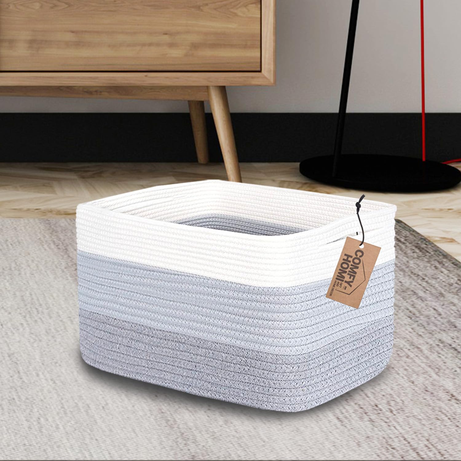 COMFY-HOMI Cotton Rope Storage Basket with Handles - 13.5