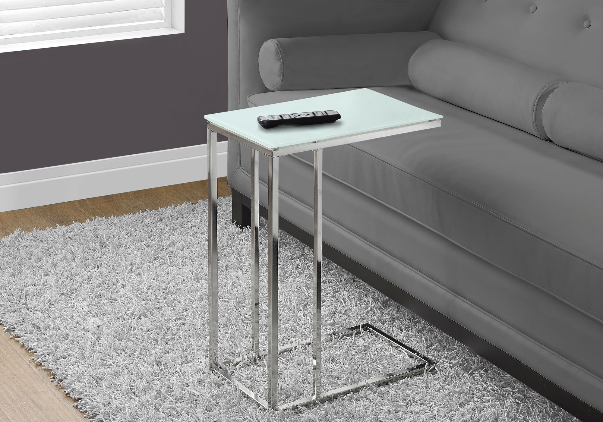 Modern Accent Table with Chrome Metal Frame & Frosted Tempered Glass Top - Stylish End Table for Living Room, Bedroom, or Office Decor