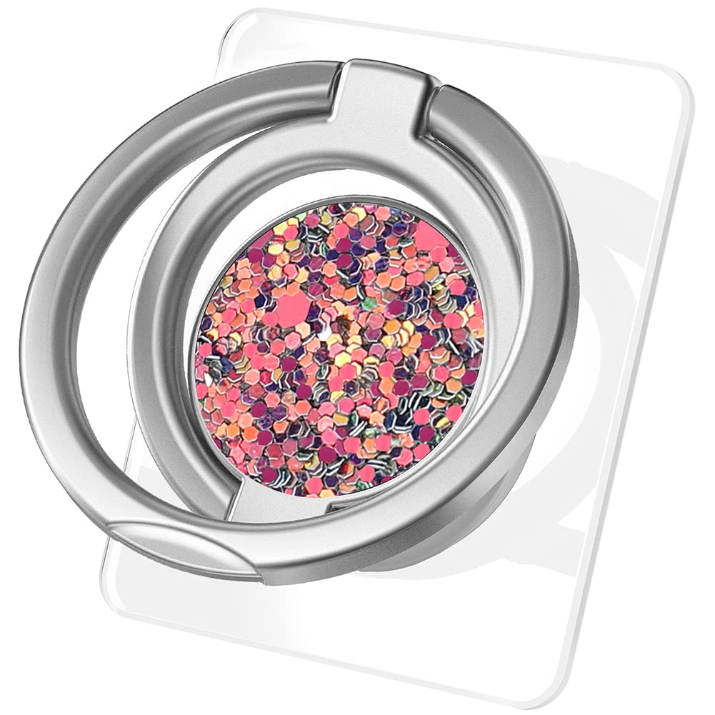 Monidea 360° Rotating Metal Phone Grip Holder - Adjustable Finger Ring Kickstand for iPhone & Samsung (Silver Sparkle Rose) | Perfect for Selfies, Video Calls & Hands-Free Viewing
