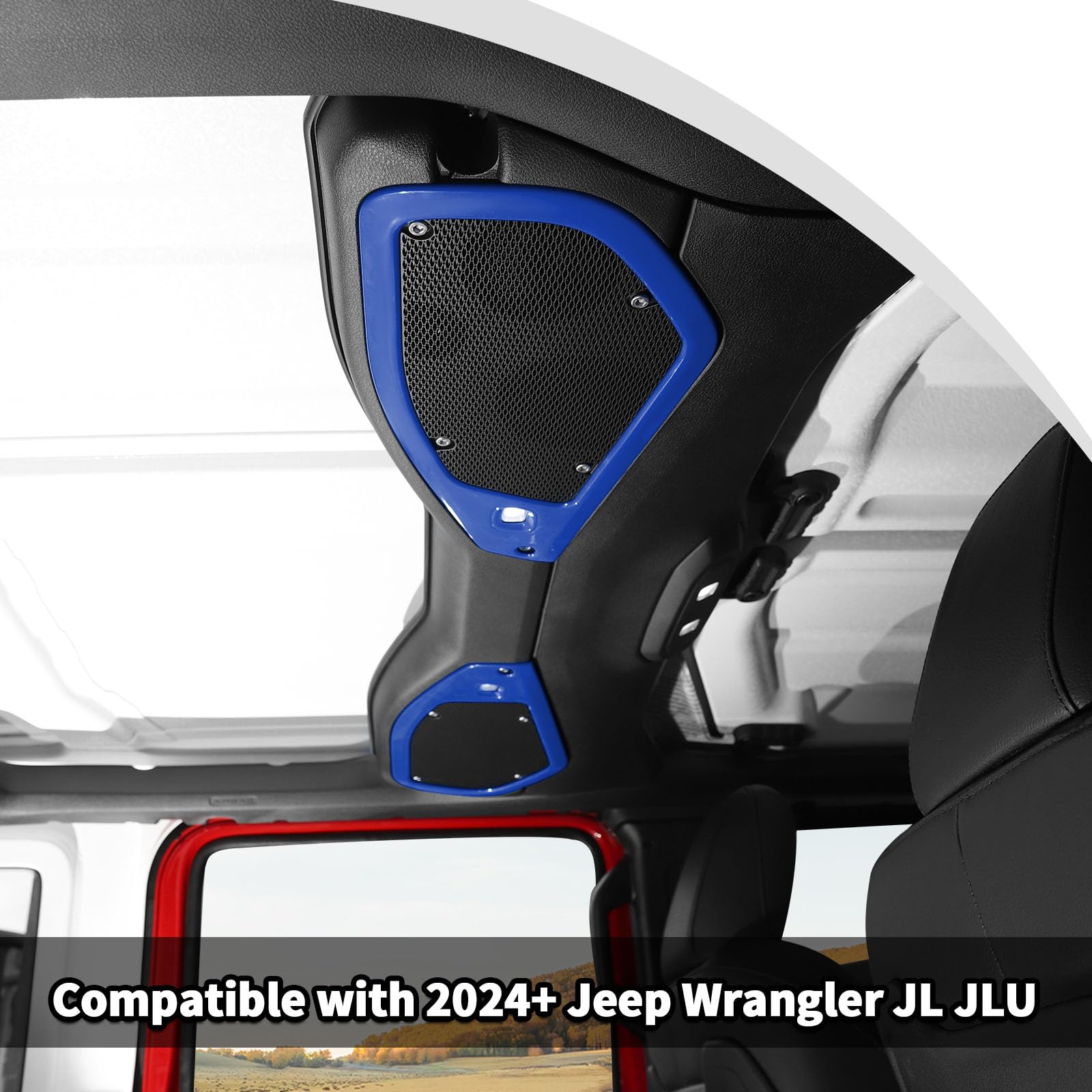 Jeep JL JLU & Gladiator JT Speaker Audio Player Trim Top & A Pillar Cover Trim Set (4PCS, ABS, Blue) - Compatible with 2024-2025 Jeep Wrangler 4xe - Interior Accessories for Enhanced Car Audio Experience