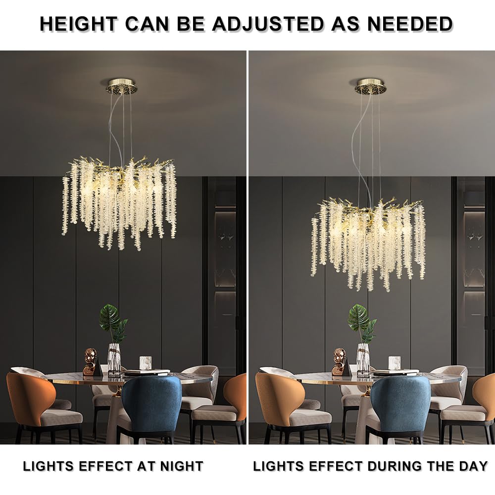 18.11'' Gold Tree Branch LED Crystal Chandelier - Luxury Island Ceiling Hanging Pendant Light for Dining Room & Living Room Decor