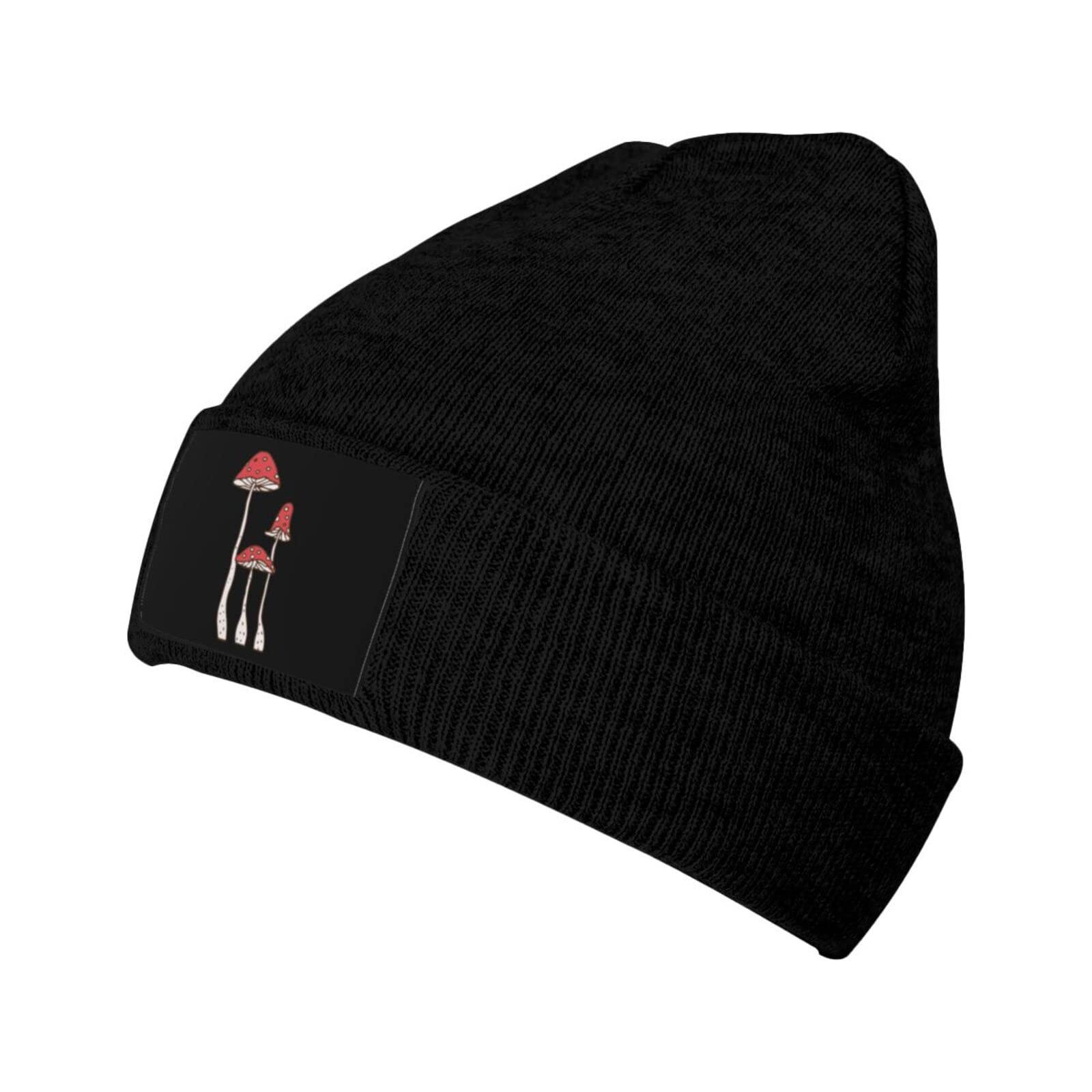 Warm Unisex Winter Knit Hat for Men & Women - Cartoon Mushroom Beanie, Thermal Cuff Ski Skull Cap in Black | Perfect for Skiing, Snowboarding & Cold Weather Activities