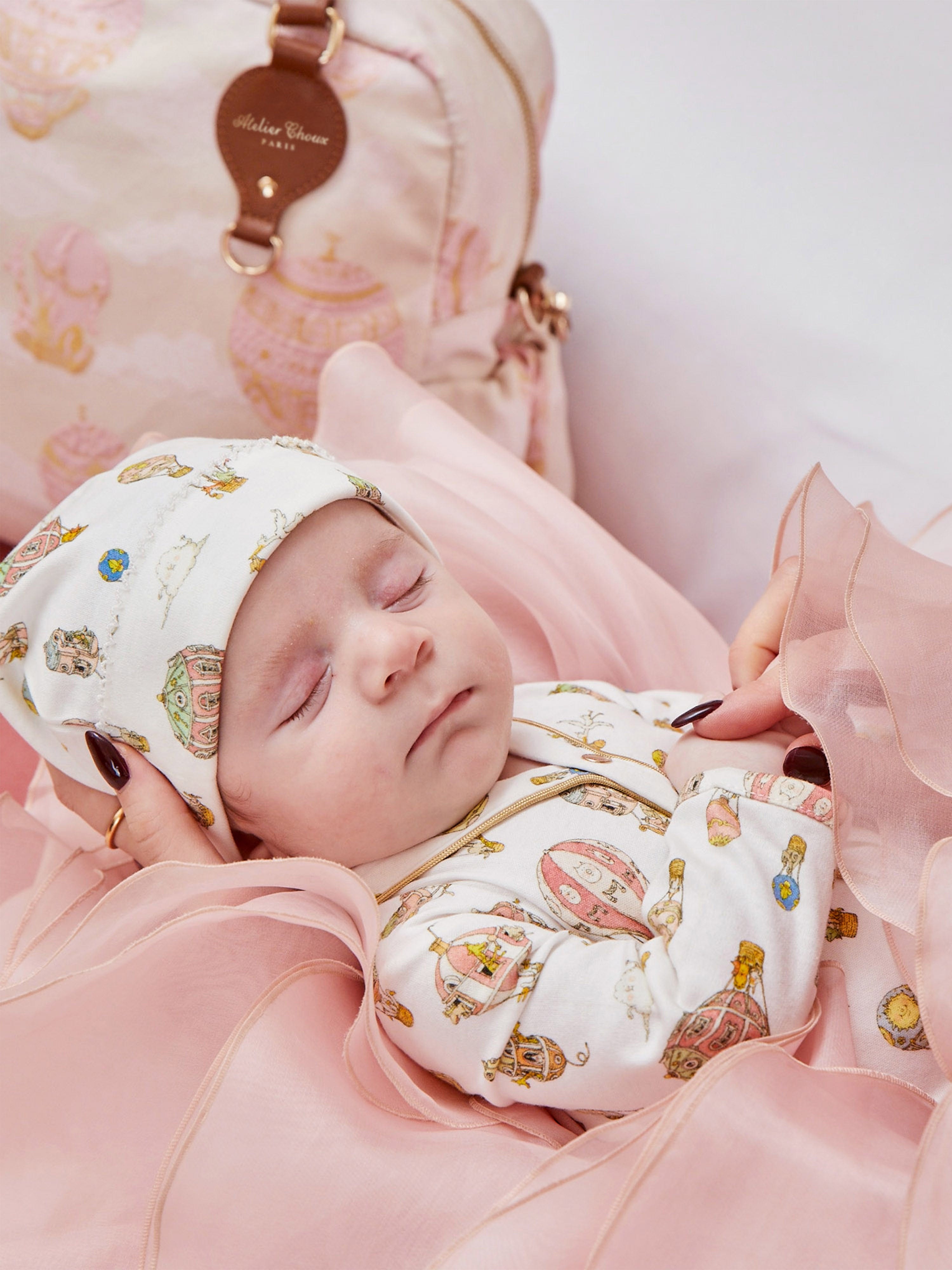 Atelier Choux Baby Hot Air Balloons Hat in White | Premium Cotton Newborn & Infant Sun Protection | Perfect for Outdoor, Travel & Photo Shoots