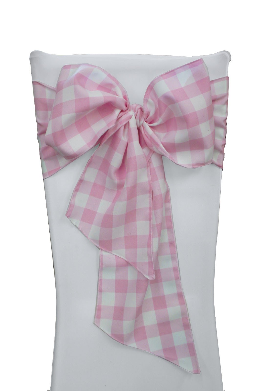 LA Linen Checkered Chair Bows Sashes - 10-Pack Pink & White 7x108 Inch - Perfect for Weddings, Baby Showers & Party Decorations