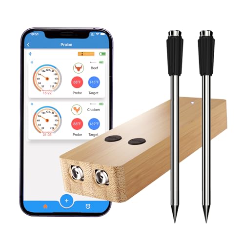 460FT Long Range Wireless Meat Thermometer with Dual Probes - 752℉ High Temp Digital Bluetooth BBQ Thermometer for Grilling, Smoking, Oven Cooking & Rotisserie | Perfect for Backyard BBQs, Camping & Holiday Roasts