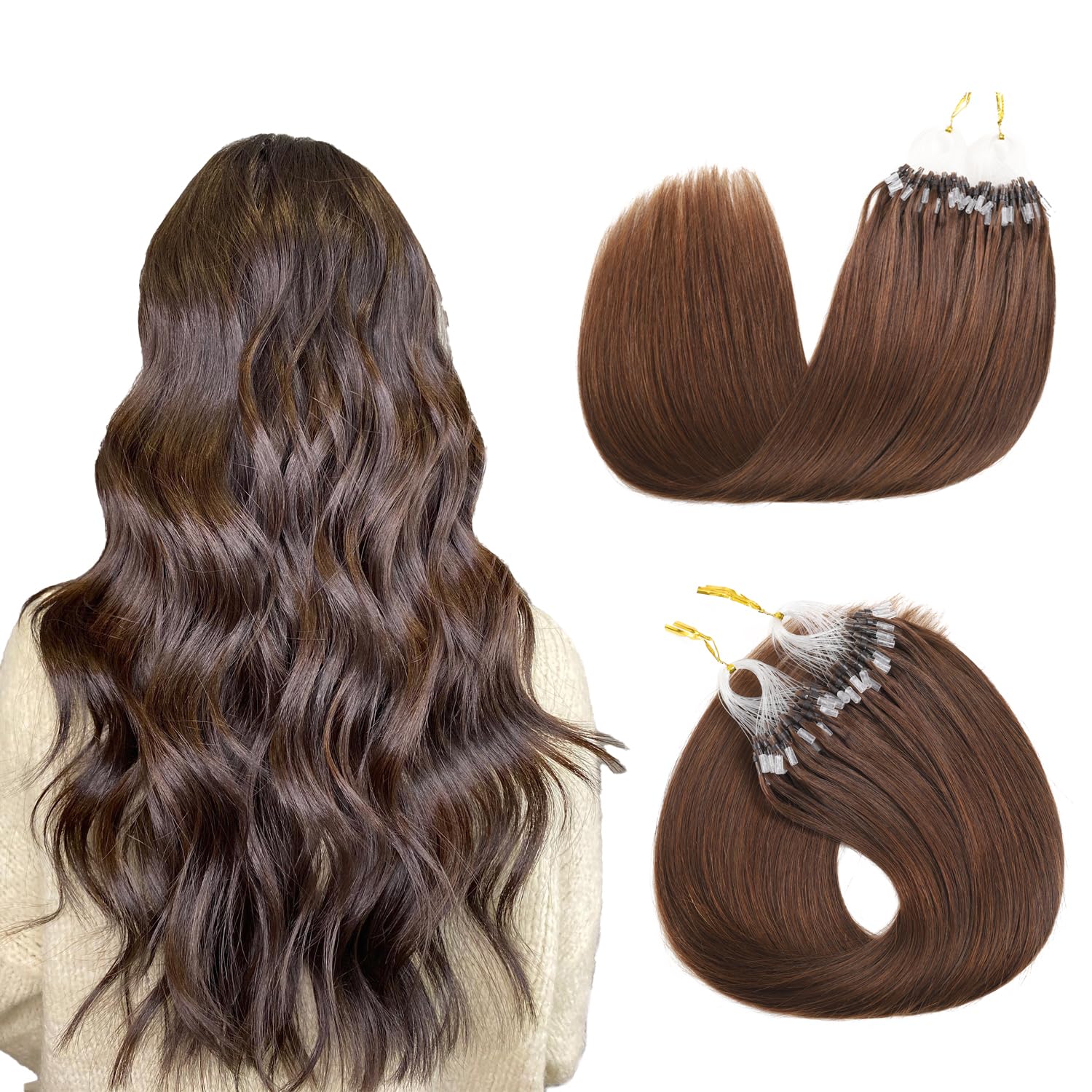 Sisily 50g Micro Link Hair Extensions - Medium Brown Real Human Hair, Micro Ring & Loop Hair Extensions for Women, Straight Cold Fusion Hair Extensions | Perfect for Weddings, Parties & Everyday Styling