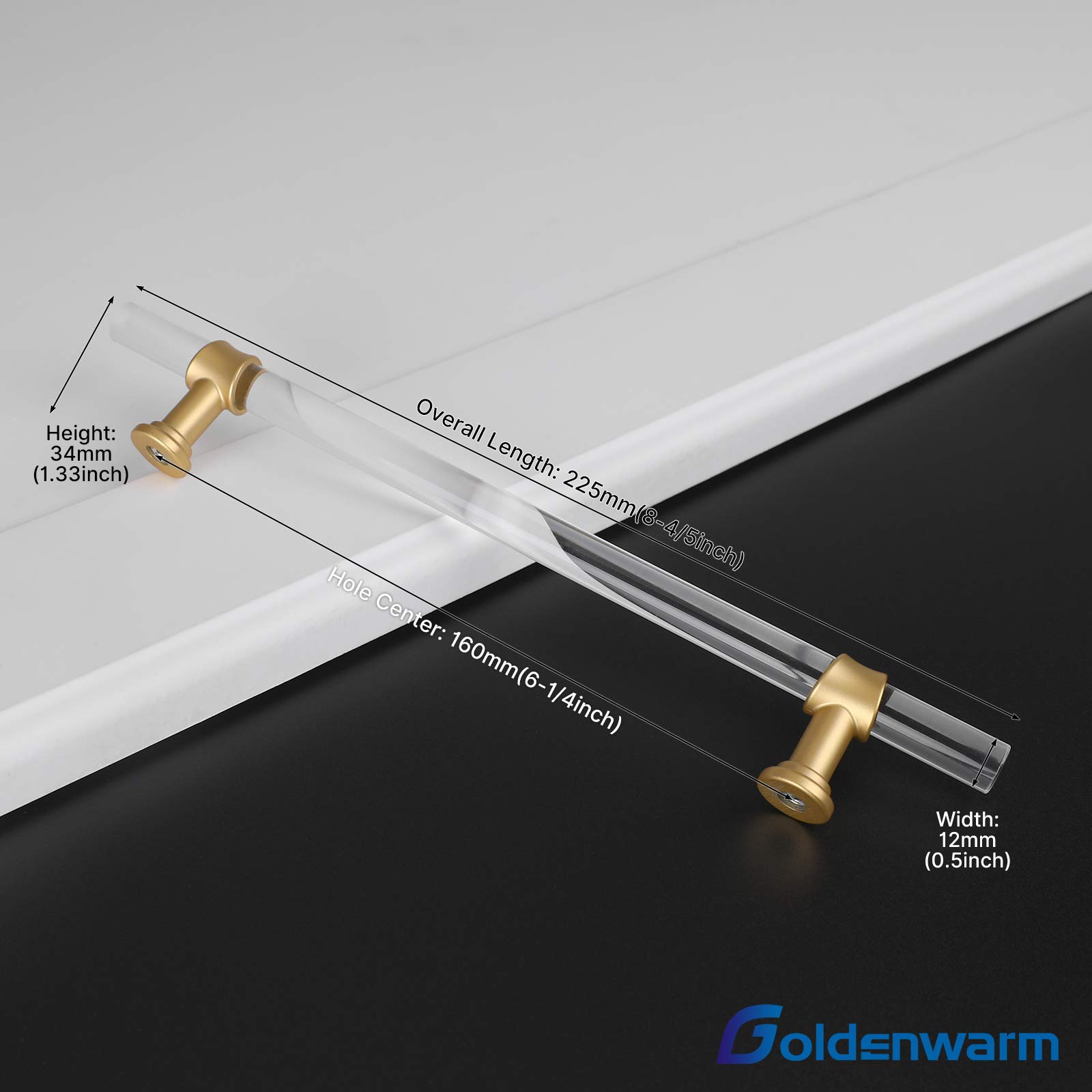 GoldenWarm 15 Pack 6-1/4 Inch Matte Gold Cabinet Pulls - Clear Acrylic Drawer Handles for Kitchen Cabinets, Bathroom Vanity & Furniture Hardware - Modern Upgrade for Home & Office Storage Solutions