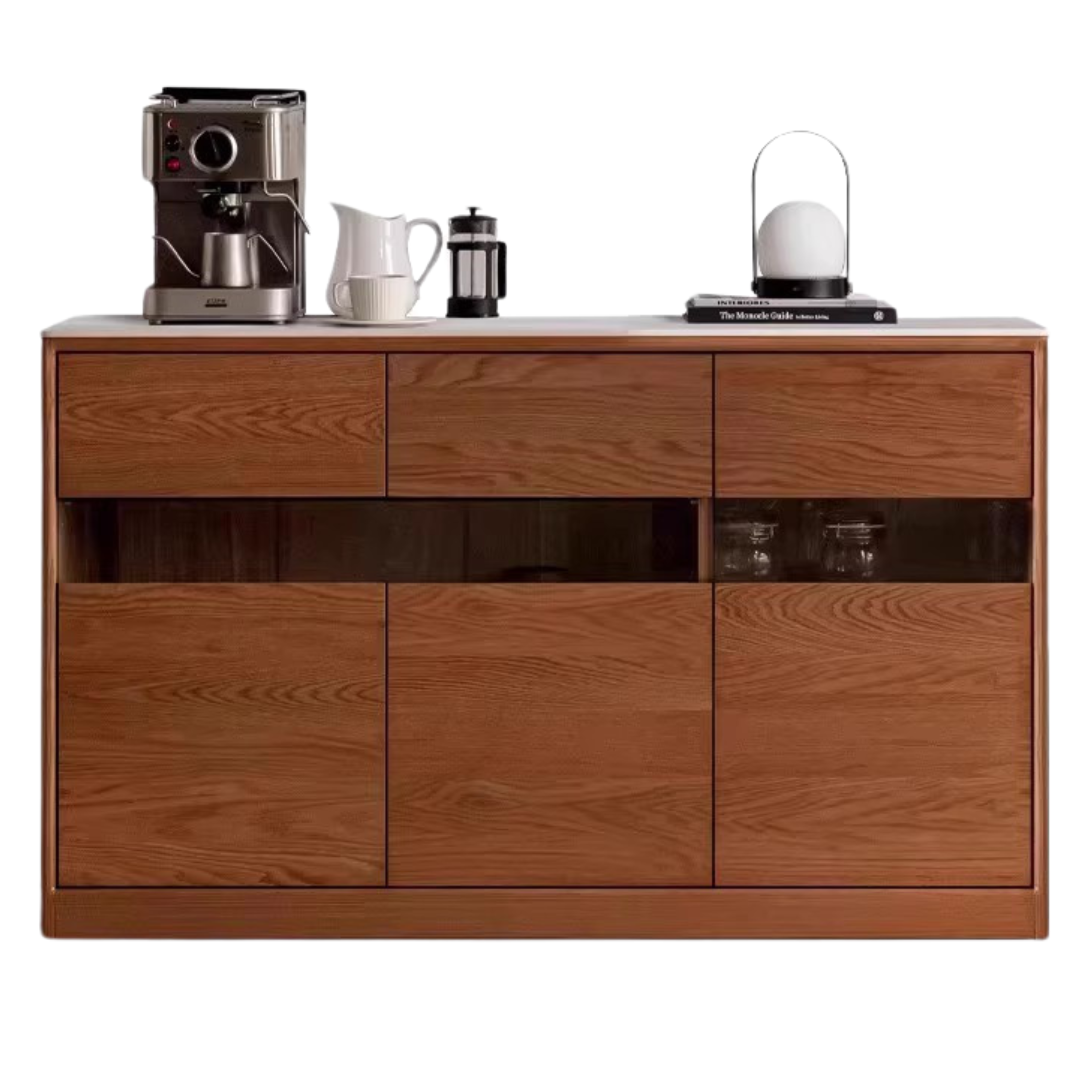 Oak Solid Wood Nordic Sideboard with Slate Top - Modern Buffet Cabinet for Dining Room, Living Room & Entryway Storage