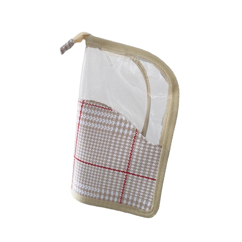 VMS INDIA Foldable Makeup Brush Organizer Bag - Portable Travel Cosmetic Case for Women, White Plaid Design - Perfect for Home, Travel & Professional Makeup Artists