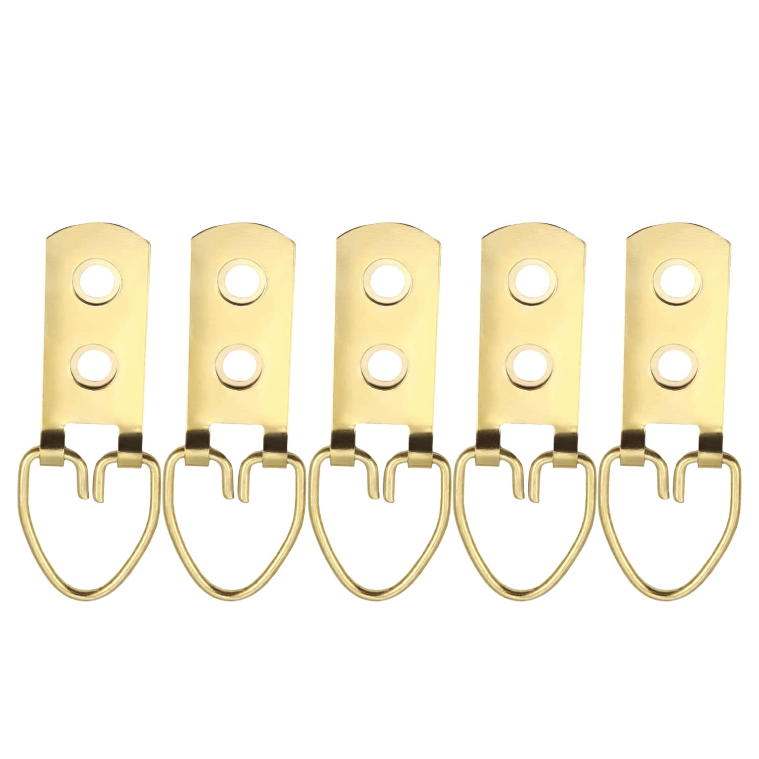 10Pcs Double Hole D-Ring Picture Hangers 52x14mm - Gold Tone Wall Hooks for Frames, Mirrors, Paintings, Artwork & Clocks - Perfect for Home Decor, Gallery Display & Office Wall Organization