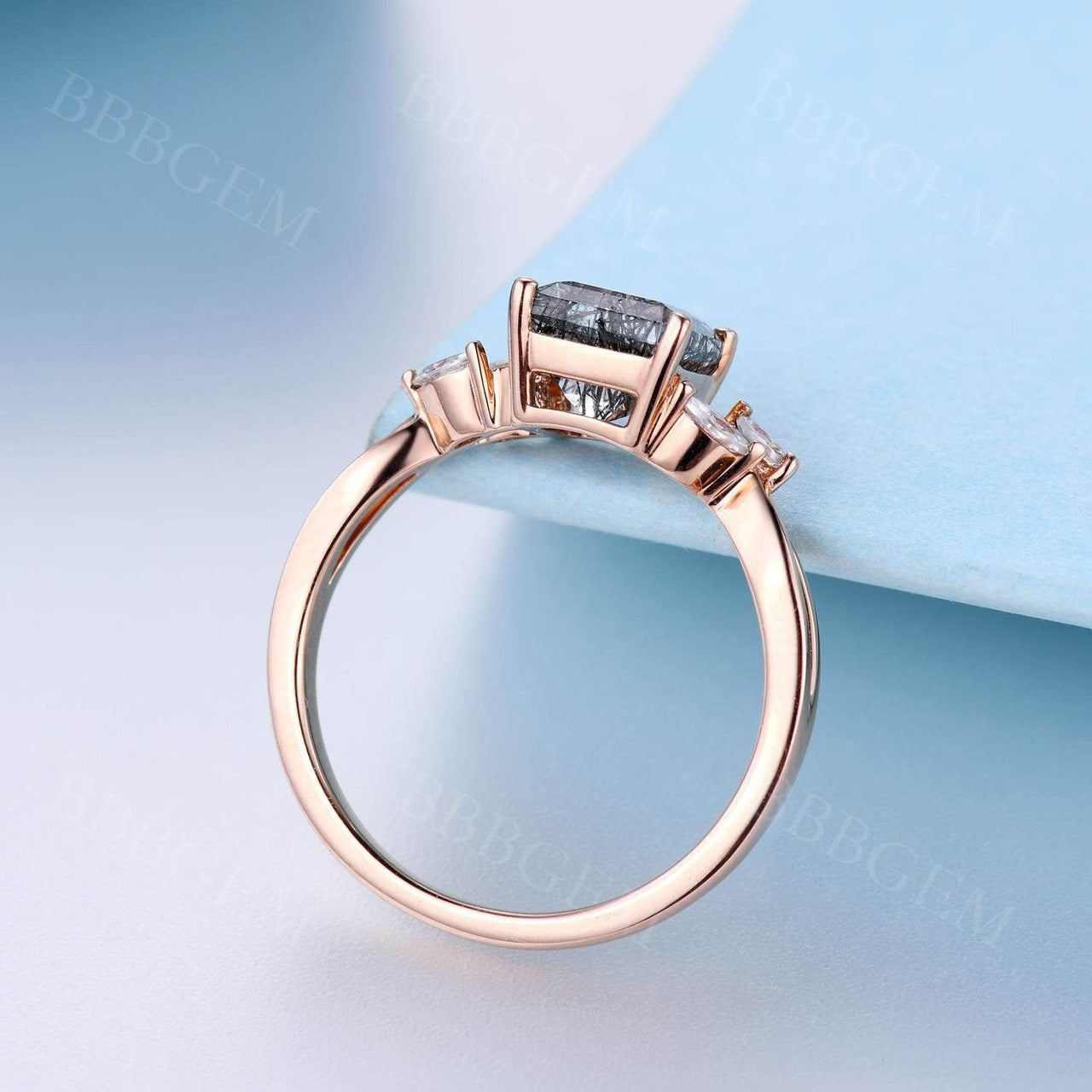 Natural Black Rutilated Quartz Diamond Engagement Ring for Women - Elegant Wedding Band, Promise Ring & Anniversary Jewelry Gift (Perfect for Proposals, Weddings & Special Occasions)