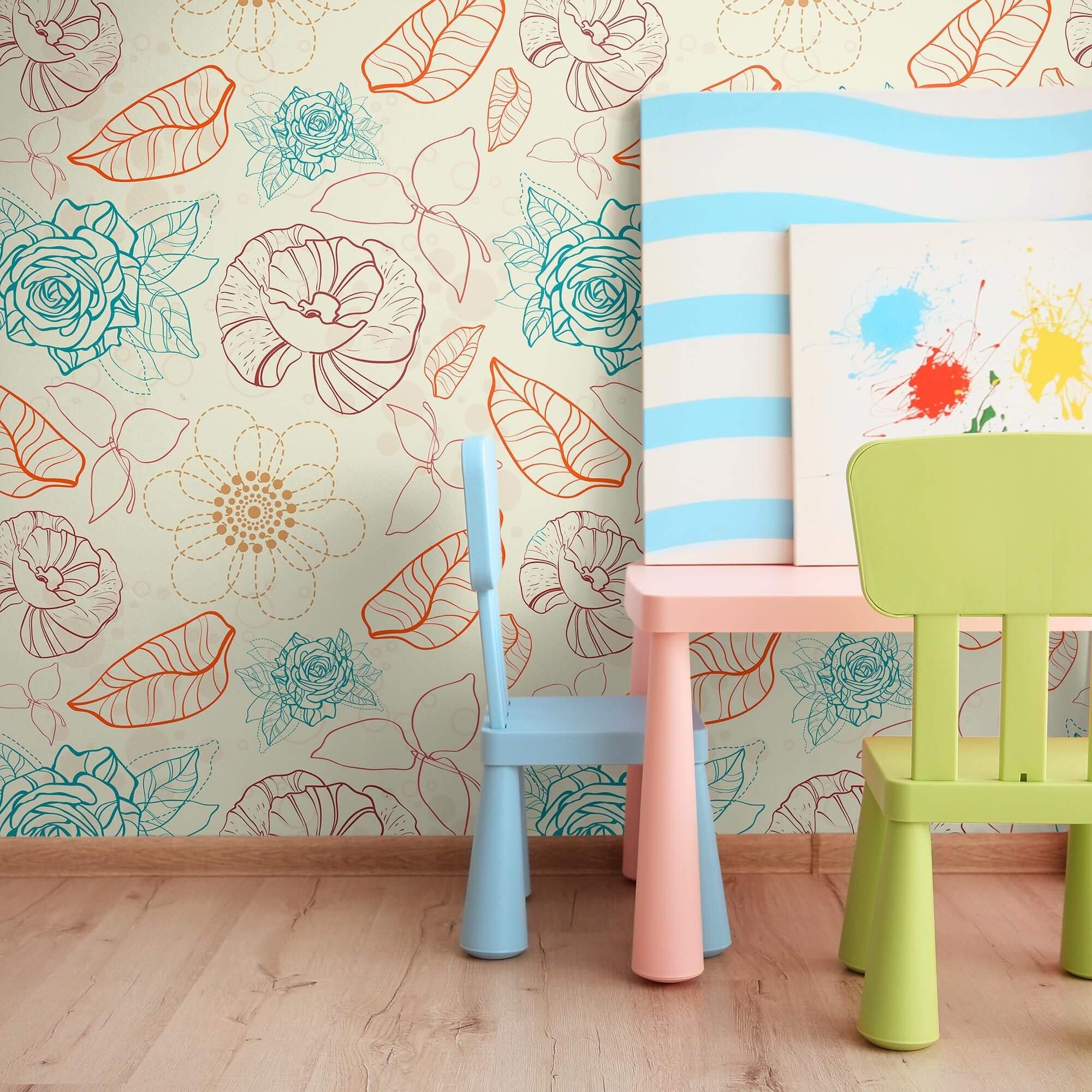 Blue and Beige Textured Floral Peel and Stick Removable Wallpaper - Self-Adhesive Decorative Wall Covering for Bedroom, Living Room, and Home Office Decor