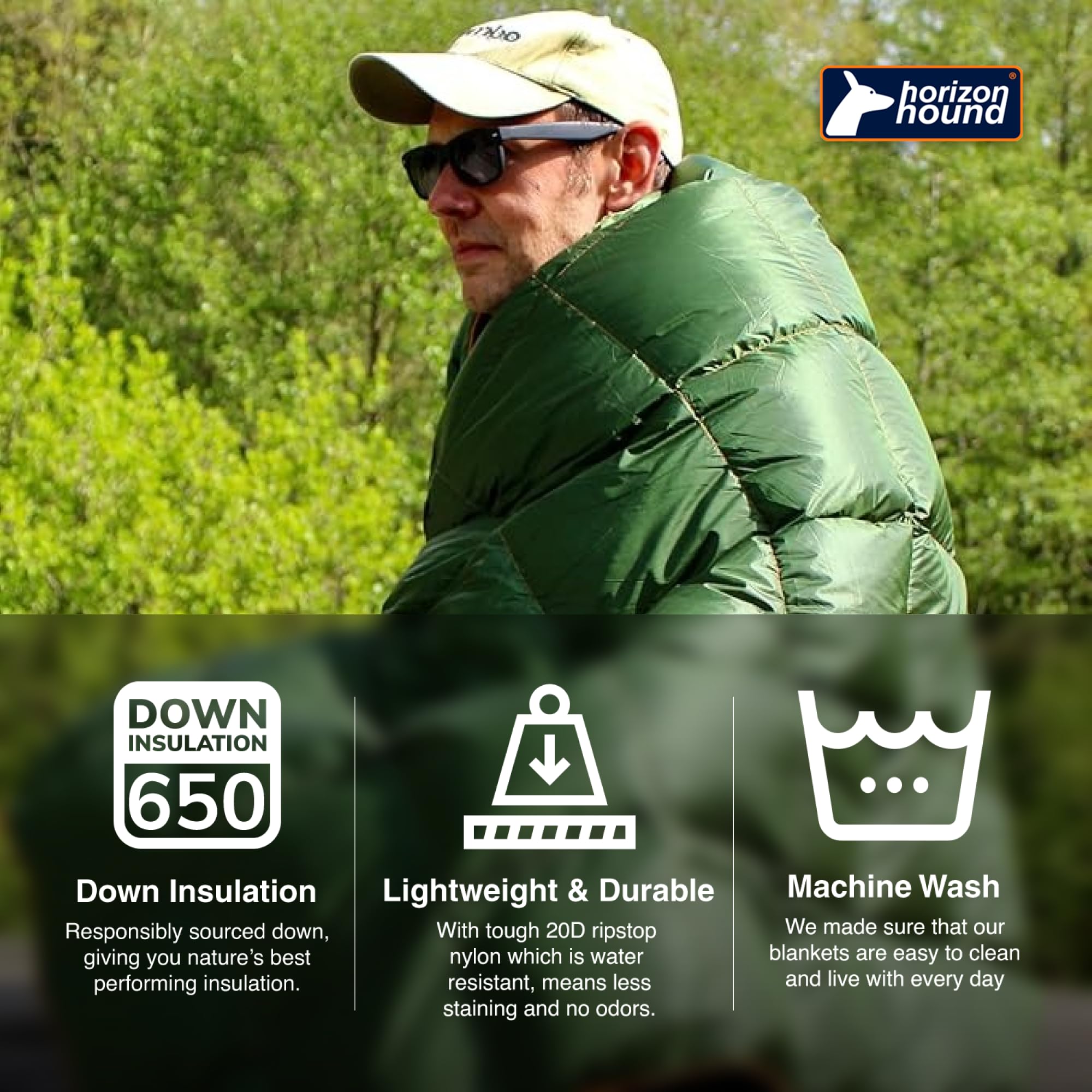 Horizon Hound Down Camping Blanket - Lightweight Insulated Outdoor Travel Quilt for Camping, Hiking, Picnics & Festivals | Water Resistant, Packable & Warm | Perfect for Backpacking, Beach Trips & Stadium Events