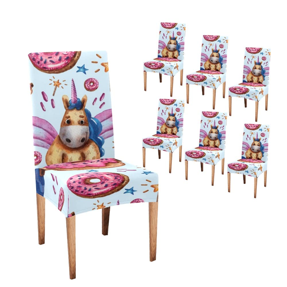 6-Pack Unicorn Star Donut Chair Covers - Waterproof Stretchable Slipcovers for Dining Chairs, Living Room, Wedding & Party Decor - Perfect for Home, Restaurant, and Event Decorations