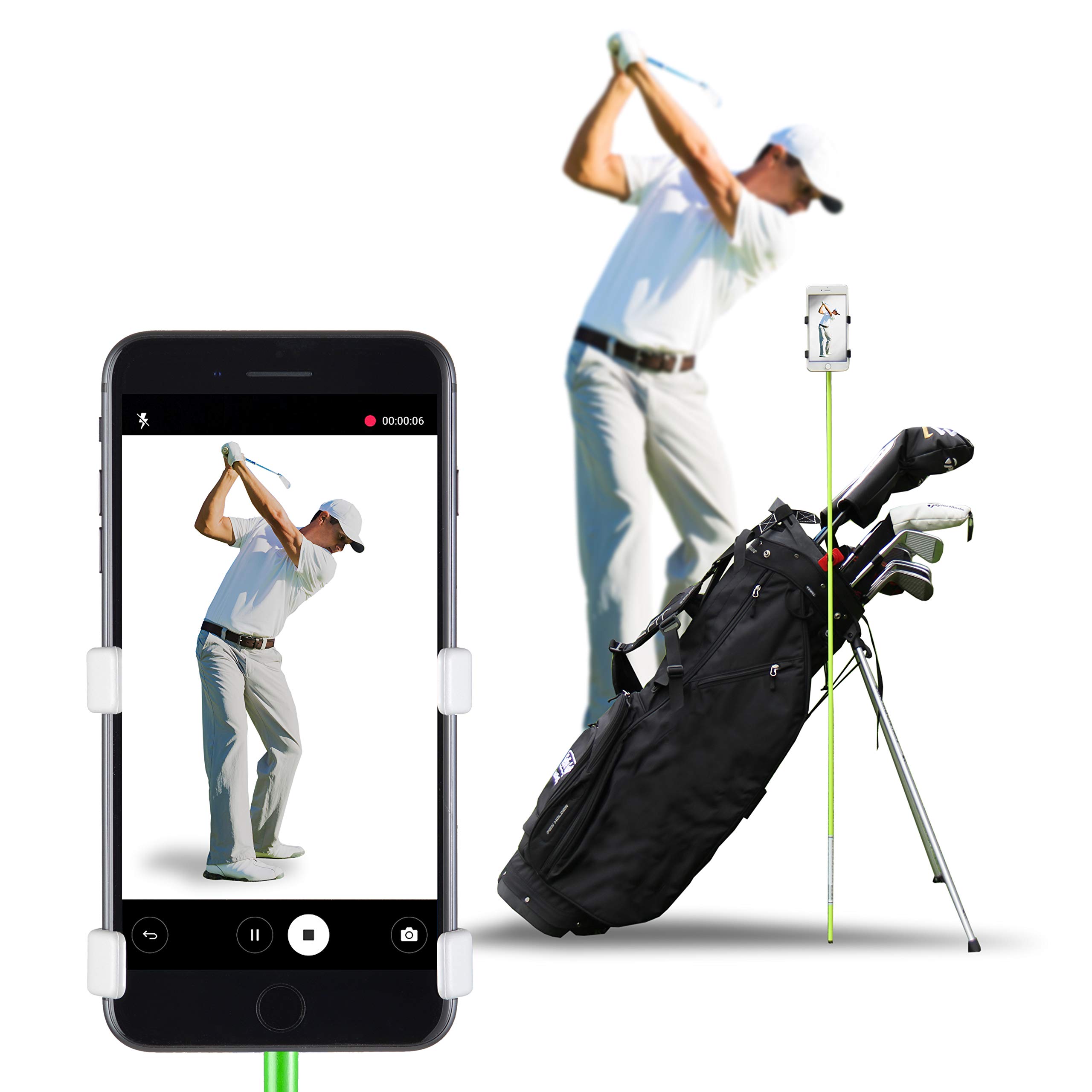 SelfieGOLF Golf Swing Analyzer & Phone Holder | PGA Award-Winning Training Aid | Works with Any Golf Bag & Alignment Sticks | Improve Putting & Swing Technique | Perfect for Practice Sessions & On-Course Training