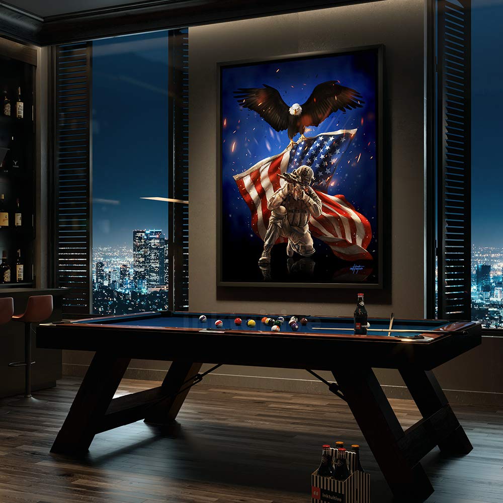 Inktuitive 'American Patriot' Inspirational Wall Art with Black Frame | American Eagle Canvas Print for Man Cave | Modern Décor for Bedroom, Living Room & Office | 24 x 18 Inches | Perfect for Patriotic Home Decor & Gifts