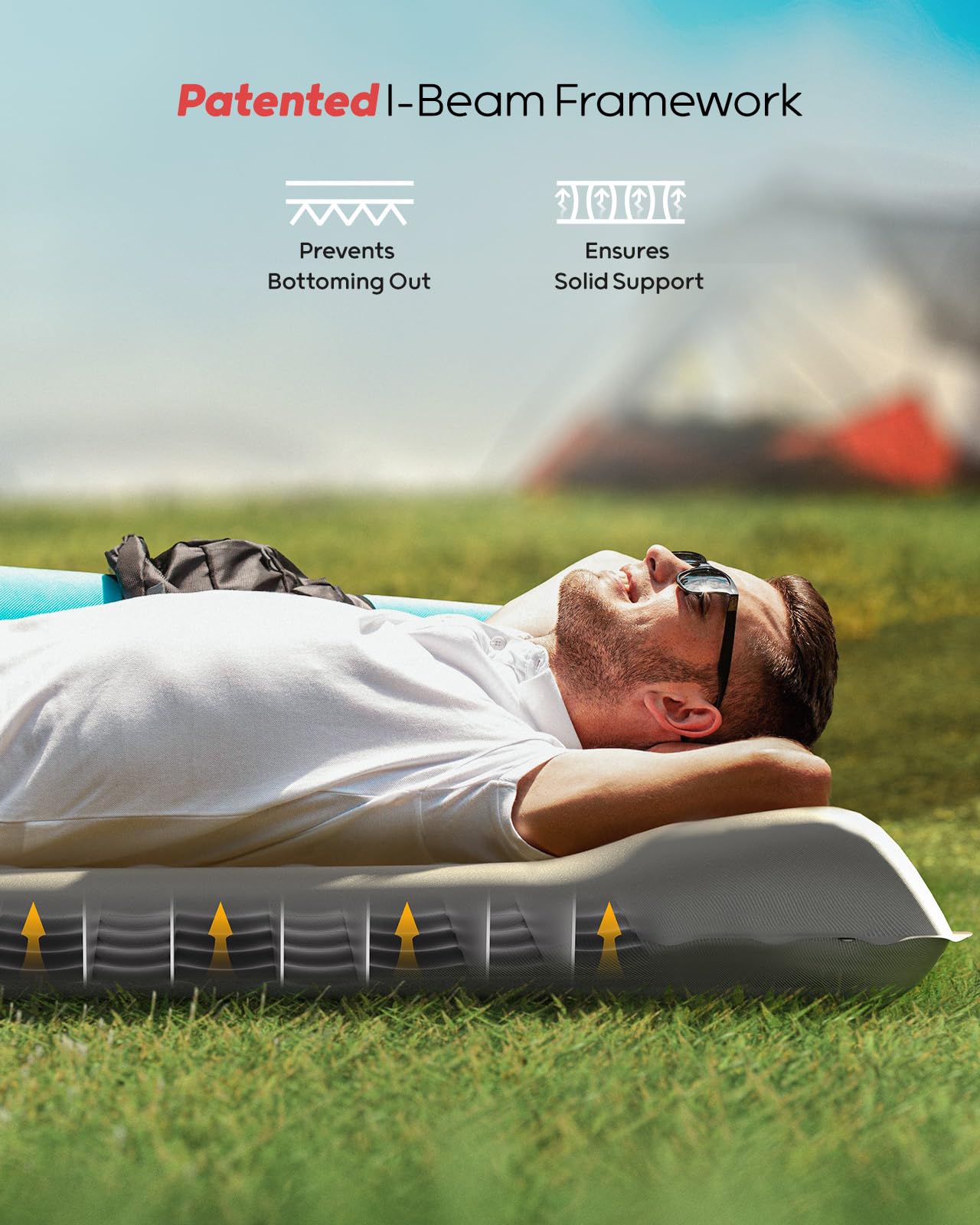 QPAU 2 Person Camping Sleeping Pad with Built-in Foot Pump - 4.7 Inch Thick Durable Inflatable Mattress for Enhanced Support - Perfect for Camping, Hiking, Backpacking & Home Use (Great for Couples Outdoor Adventures & Guest Bedding)