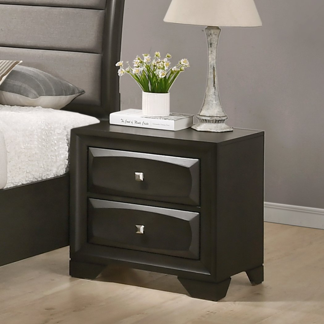 Roundhill Furniture Oakland Antique Gray Finish Wood Nightstand with 2 Drawers - Perfect Bedside Table for Bedroom, Guest Room or Nursery Storage
