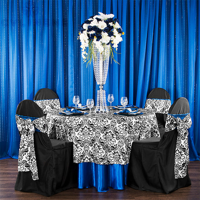 Royal Blue Satin 108-Inch Round Tablecloth - Elegant Formal Dining & Wedding Reception Table Cover
