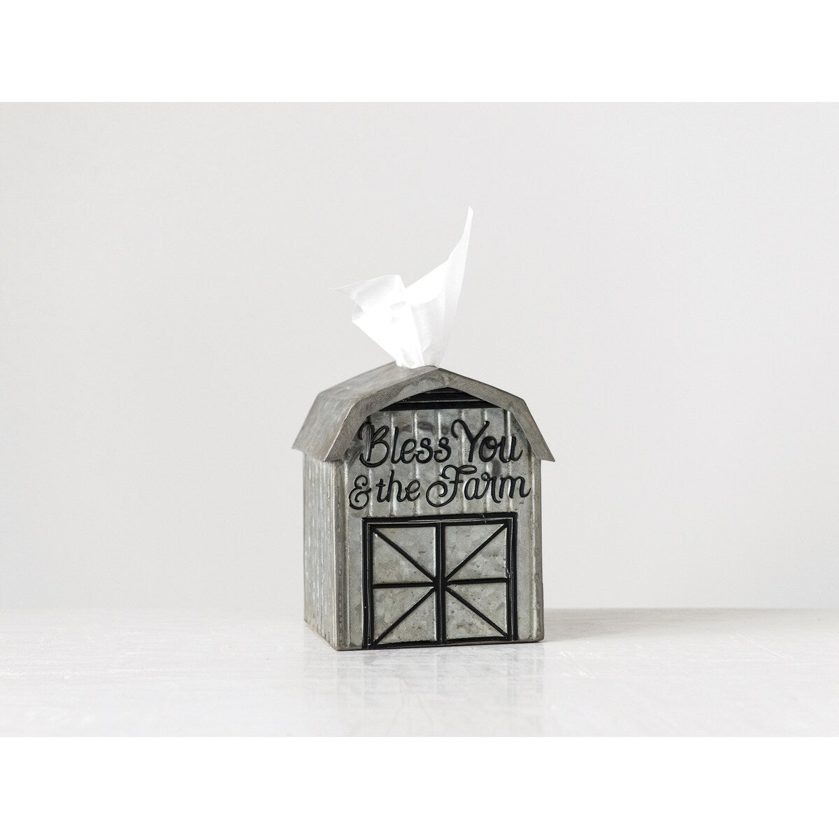 Bless You & the Farm Metal Barn Shaped Tissue Holder - Silver - Rustic Home Decor for Farmhouse, Country Style Bathroom & Kitchen