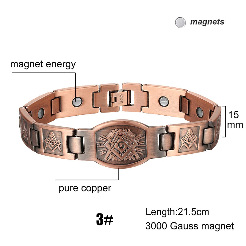 Men's Magnetic Health Bracelet - Pure Copper Energy Bracelet with Blood Pressure Magnets | Pain Relief & Improved Circulation | Perfect for Fitness, Work & Daily Wear