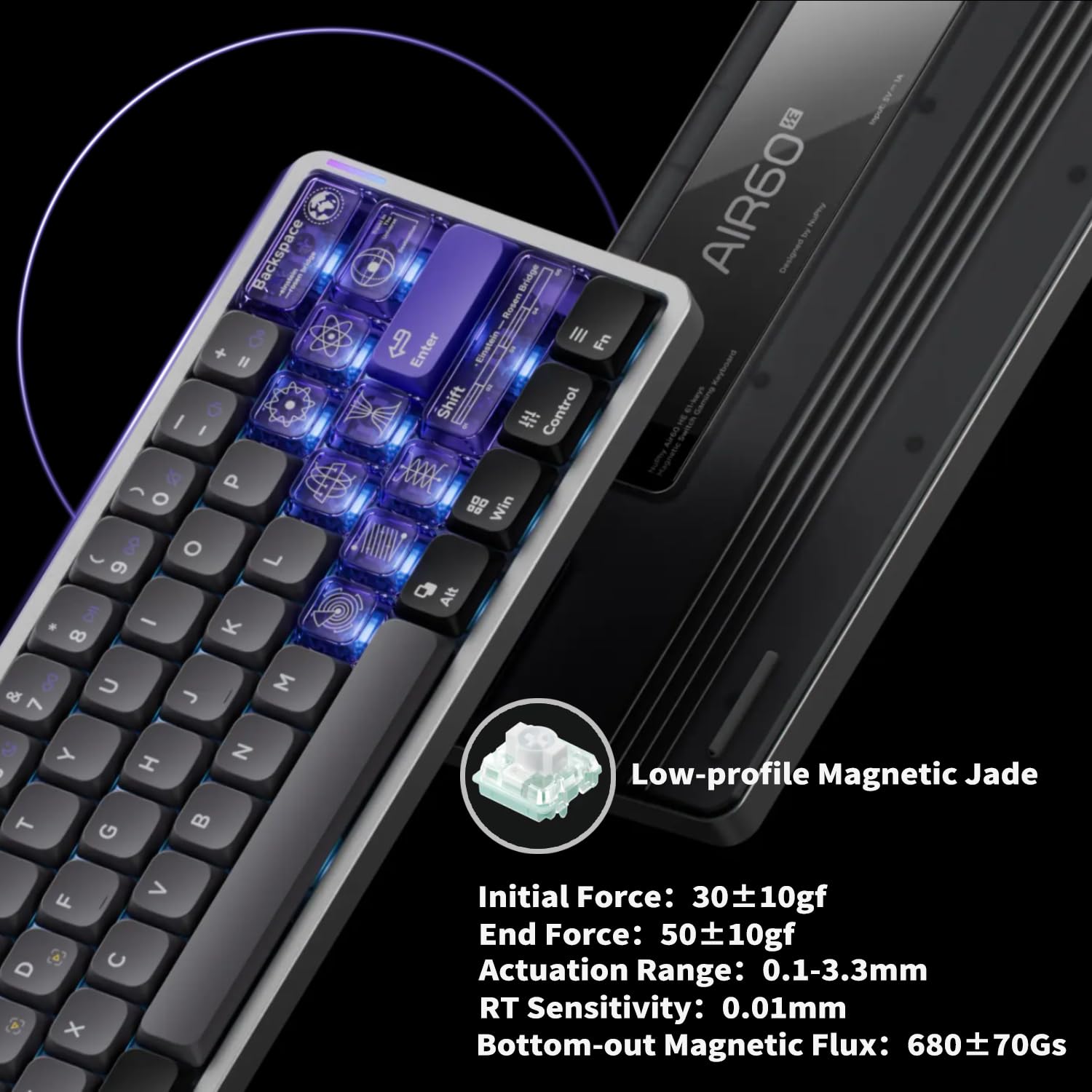 Nuphy Air60 HE Magnetic Switch Gaming Keyboard - 61 Key Compact Wired Mechanical Keyboard with Adjustable Actuation Point, 8K Hz Polling Rate, Low-Profile Magnetic Jade Switches - Perfect for Esports, Gaming & Office Typing