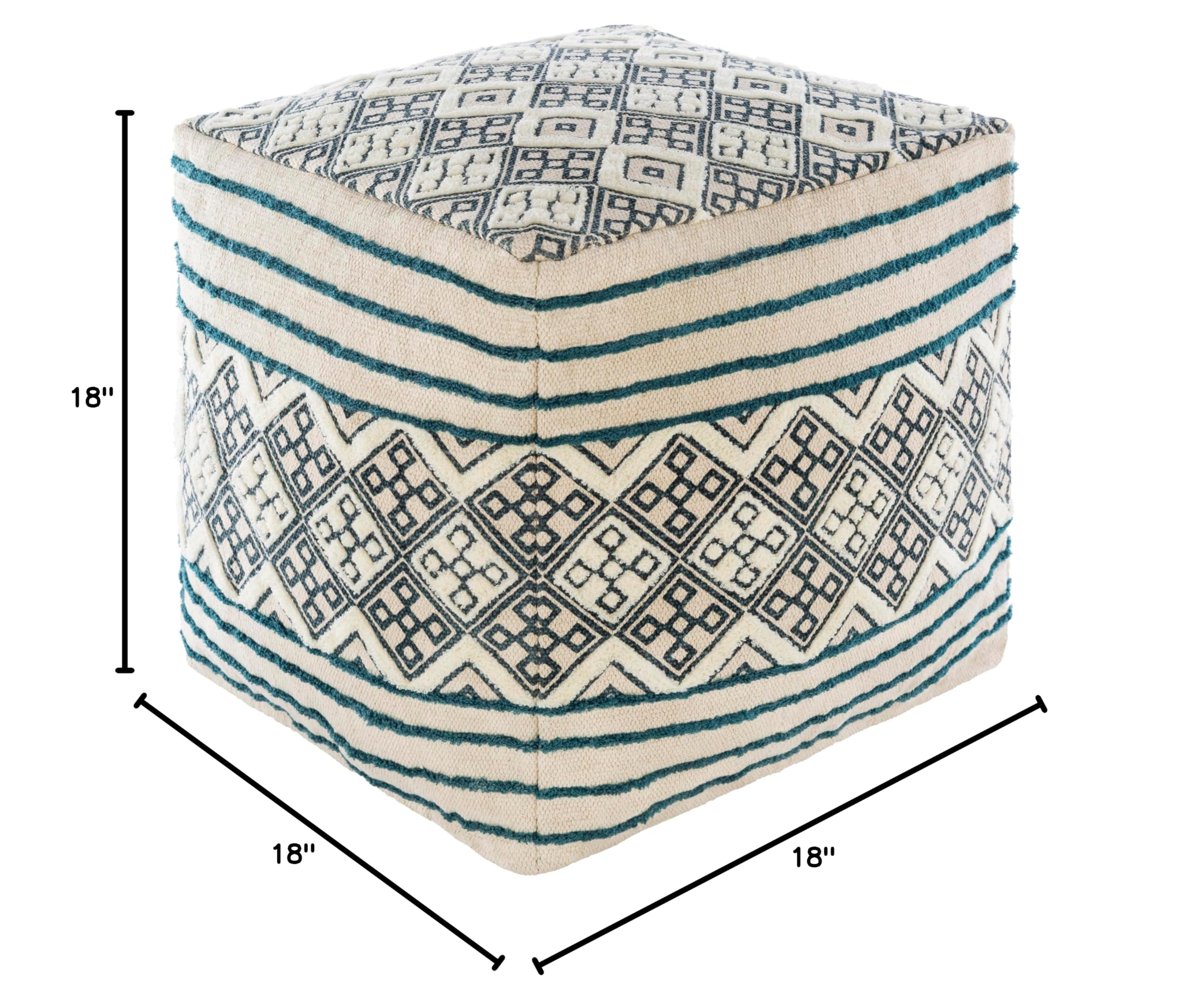 Mark&Day Bohemian Cream Cube Pouf Ottoman - 18x18x18 Inch Foot Rest Stool for Living Room, Bedroom & Boho Decor | Perfect for Lounge Seating, Extra Guest Seating & Home Accent