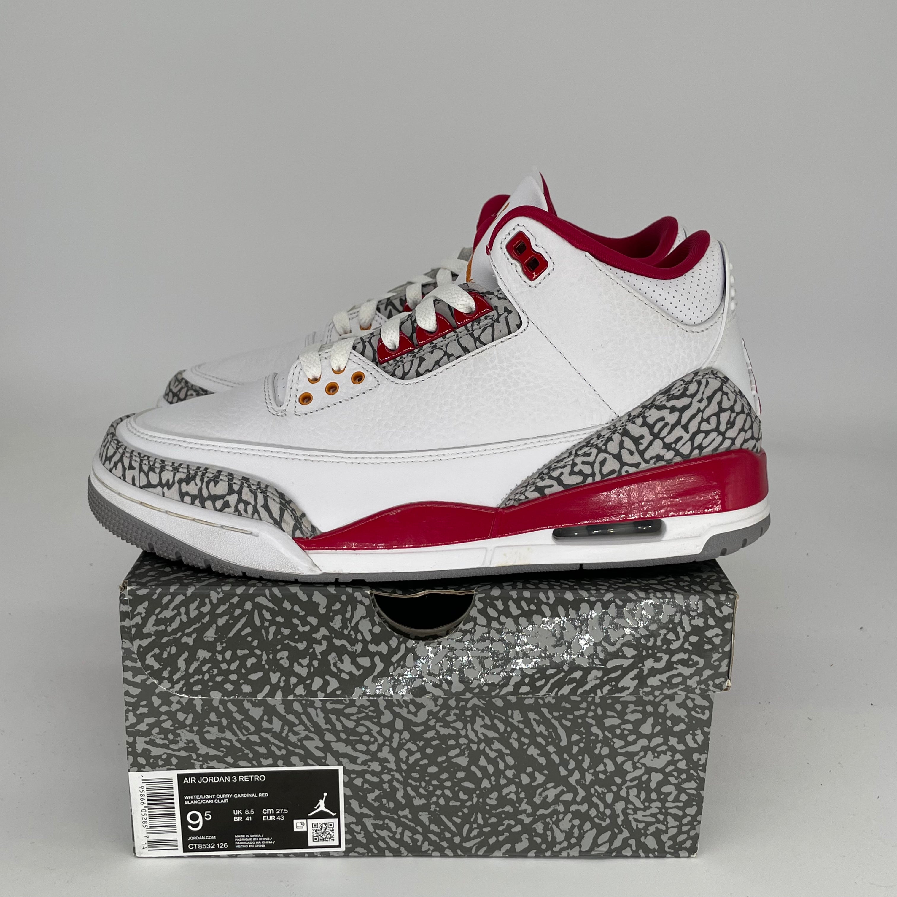 AIR JORDAN 3 CARDINAL Red Sneakers Men's Size 9.5 (CT8532-126) - Retro Basketball Shoes for Streetwear & Casual Outfits
